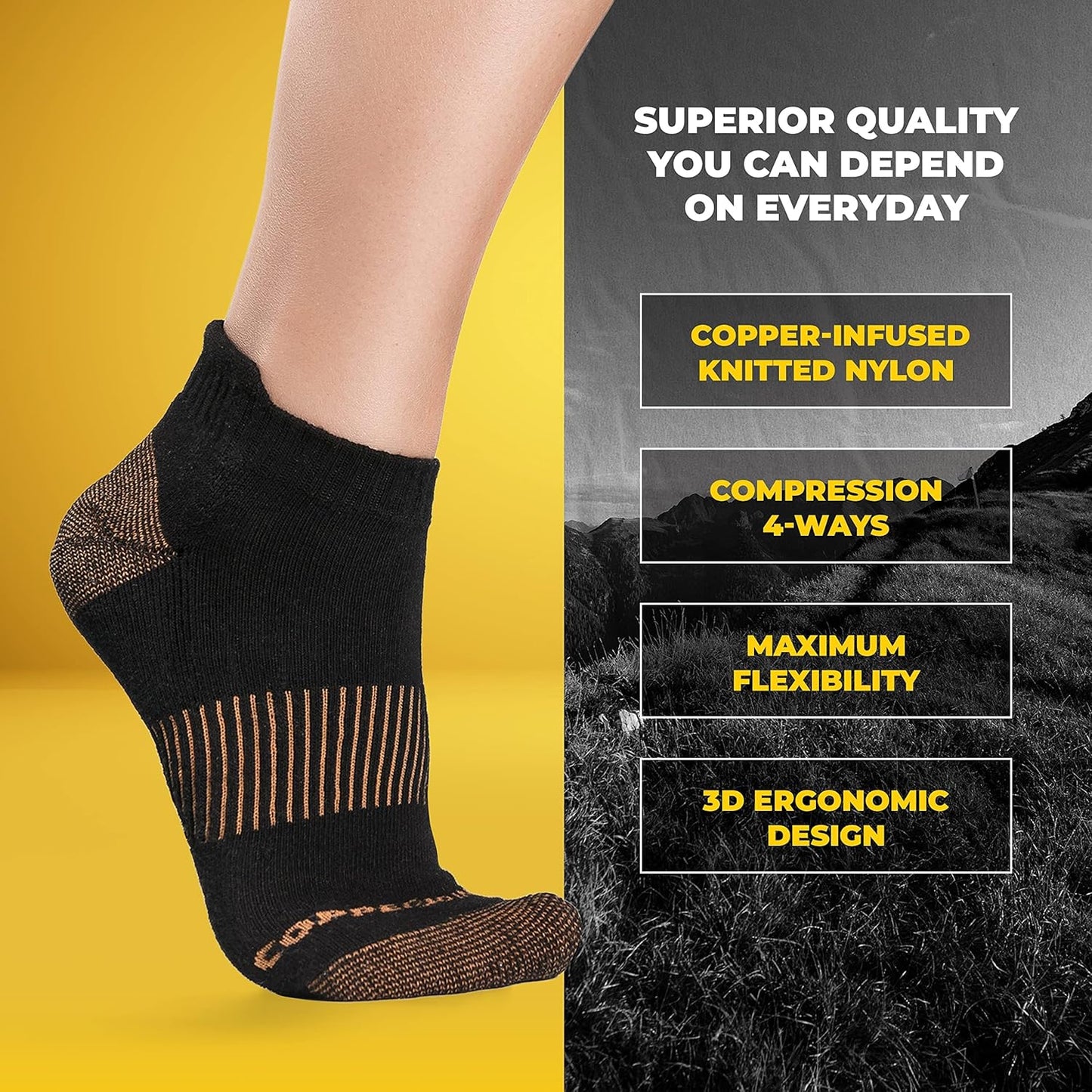 Black Ankle Compression Socks for Women- Breathable Copper Compression Socks Men, Low Cut Sock with Arch Support