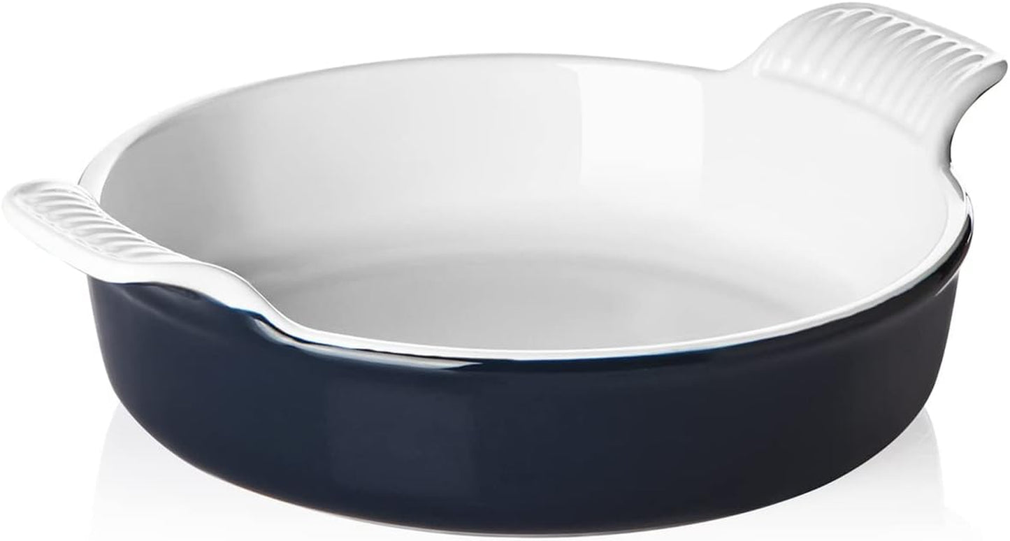 Ceramic Baking Dish, 8 Inches Cake Baking Pan for Brownie, Porcelain round Bakeware with Double Handle for Casserole, Lasagna, Family Dinner (Navy)