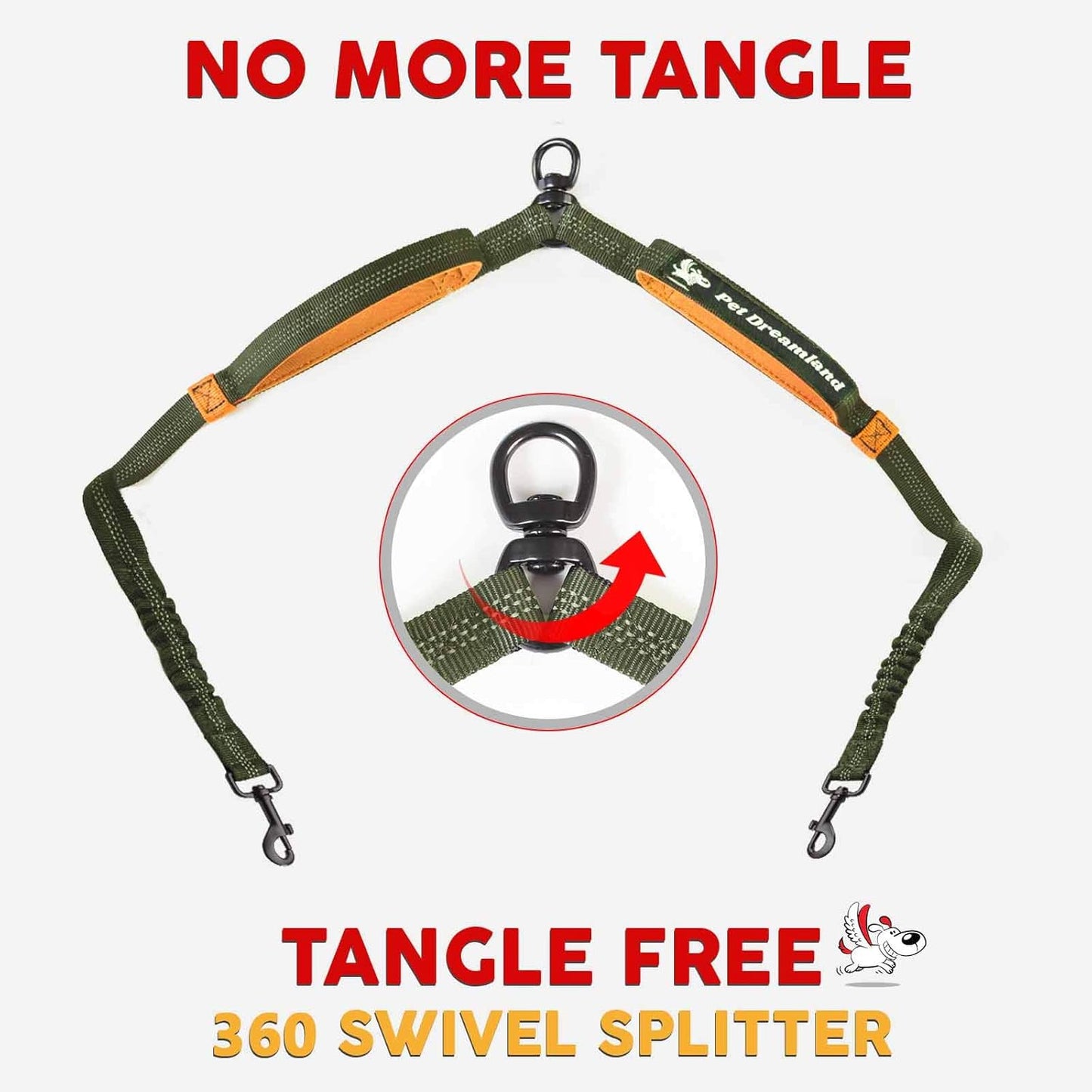 Exquisite Hands Free Double Dog Leash for Two Dogs with Tangle-Free Swivel. Premium Quality & Versatile for Running. You Will Absolutely Love This Amazing Waist Leash (Khaki & Orange)