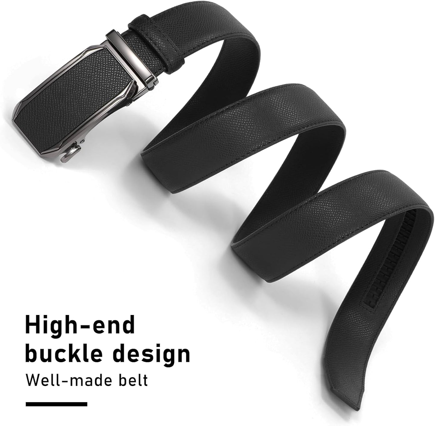 Belt Men, Leather Ratchet Dress Belts for Men Adjustable Mens Belts with Click Sliding Buckle, Trim to Fit