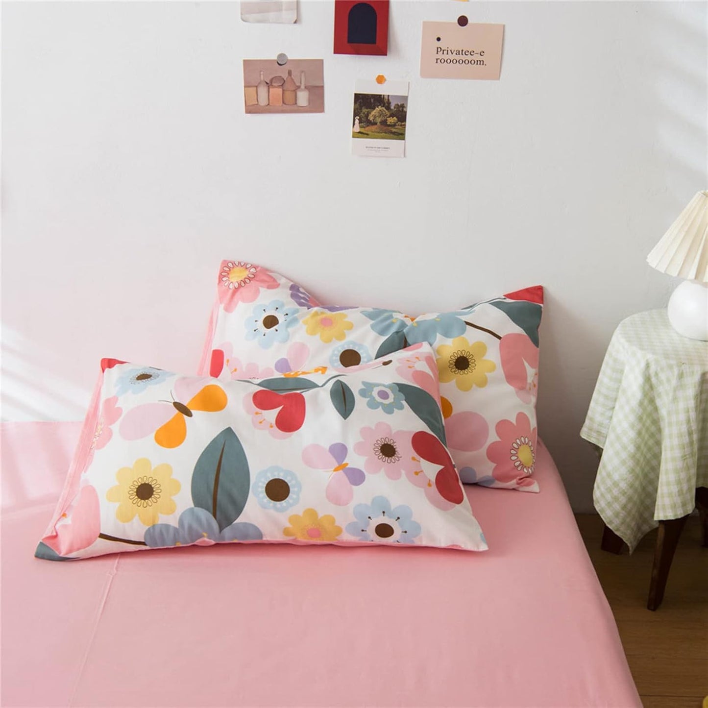 Queen Size Floral Bedding Sets Kids 3 Pieces Cotton Duvet Cover Queen Pink for Women Girls Reversible Yellow Aesthetic Bedding Comforter Cover Set Boho Bedding Queen