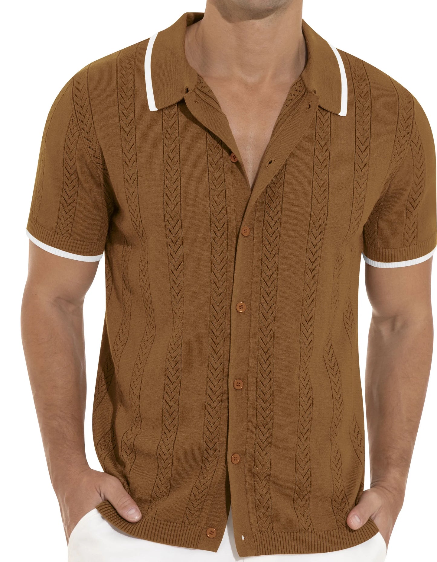 Men'S Casual Button down Shirt Short Sleeve Vintage Clothes Knit Polo Shirts Summer Beach Shirts