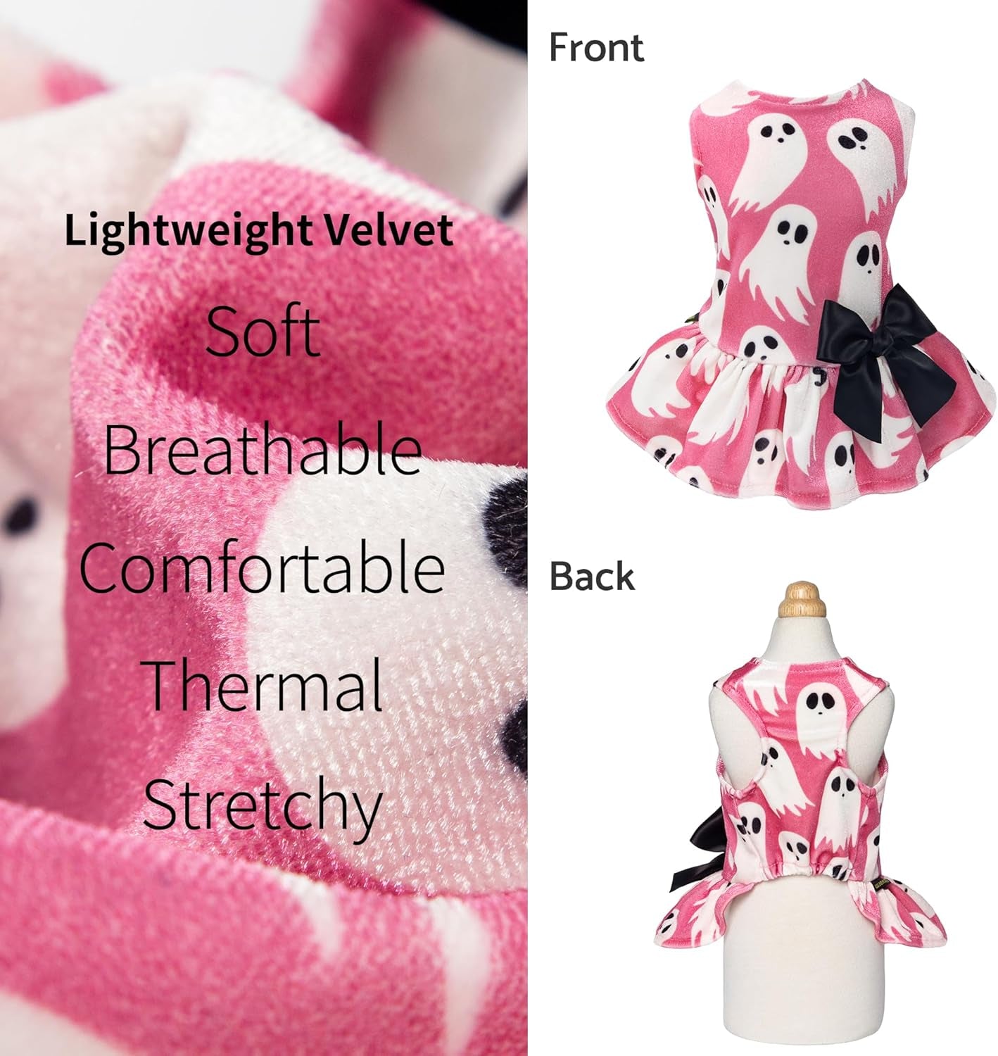Halloween Ghost Dog Dress, Funny Dog Halloween Costumes, Doggy Clothes for Small Dogs Girl, Pet Apparel, Pink, White, Black, Medium