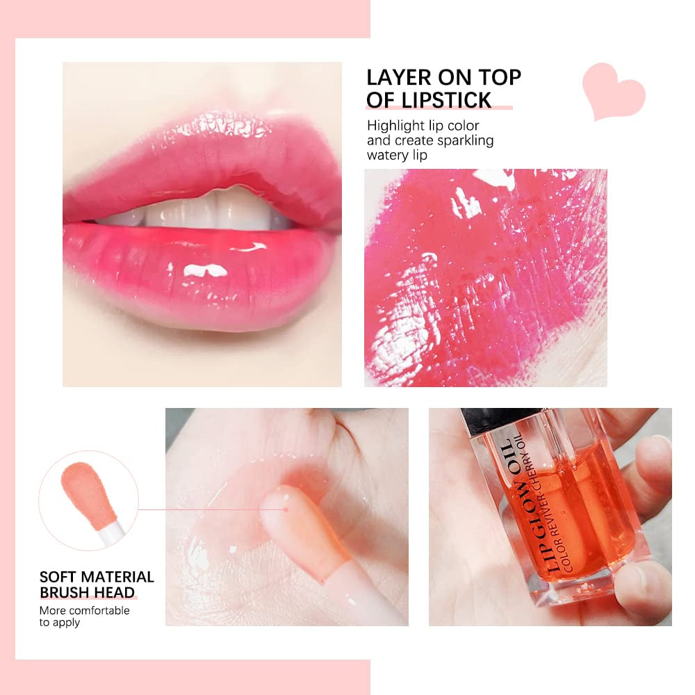 Plumping Lip Oil, Hydrating Lip Gloss Tinted Lip Balm Lip Care Transparent Toot Lip Oil, Non-Sticky Long Lasting Nourishing Lip Glow Oil Repairing Lightening Lip Lines Lip Care Products(Cherry)