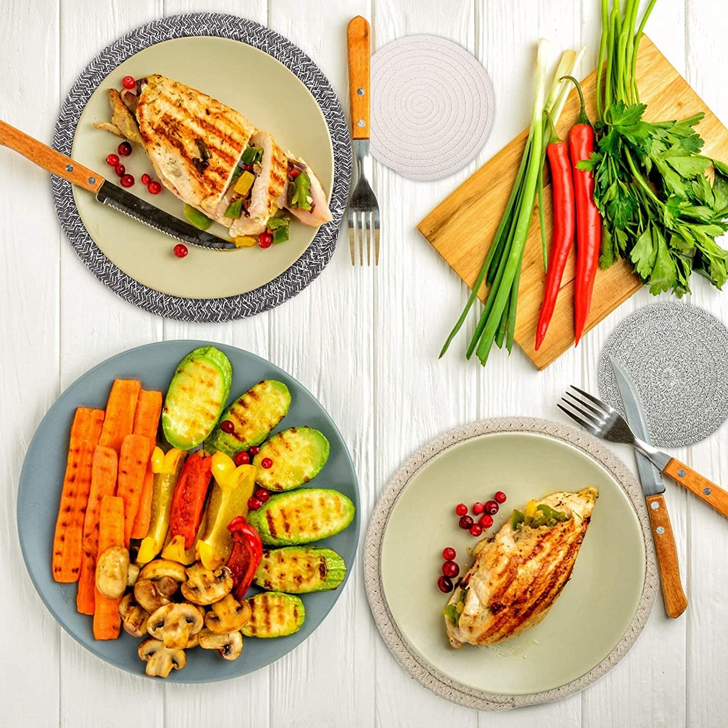Trivets for Hot Dishes, Pots and Pans, Hot Pads with Storage Basket, Pot Holders for Kitchen, Heat Resistant Mat Protect Counter Home Essentials, Farmhouse Decor (Black 4 PCS)