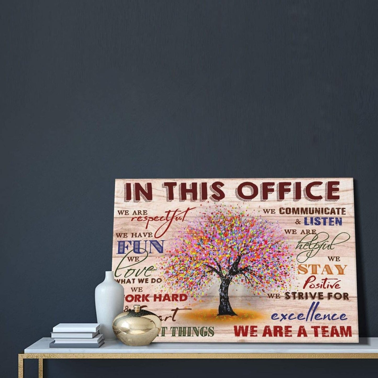 Inspirational Wall Art for Office Motivational Quotes Wall Decor Rules in This Office Framed Canvas Wall Art Modern Office Wall Decor Office Size, 24X16 Inch