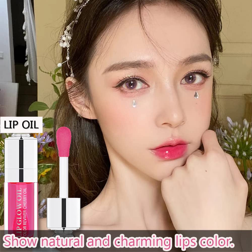 Plumping Lip Oil, Hydrating Lip Gloss Tinted Lip Balm Lip Care Transparent Toot Lip Oil, Non-Sticky Long Lasting Nourishing Lip Glow Oil Repairing Lightening Lip Lines Lip Care Products(Cherry)