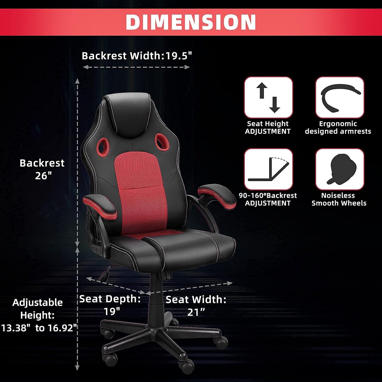 Gaming Chairs, Home Office Desk Chairs Clearance, Comfortable Cheap Gaming Office Chairs, Computer Chairs Video Game Chairs, Gaming Chairs for Teens Gamer, Swivel Rolling Chairs, Red
