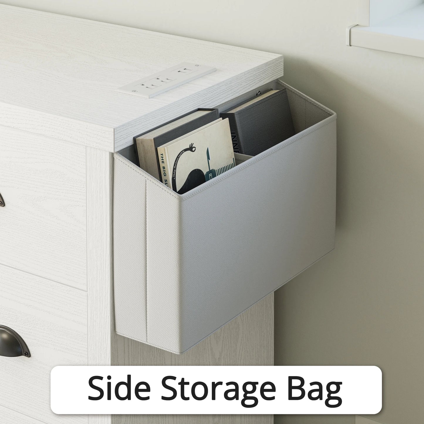 8 Drawer Dresser with Charging Station and Side Storage Bag, Wood Chest of Drawers, White Dresser