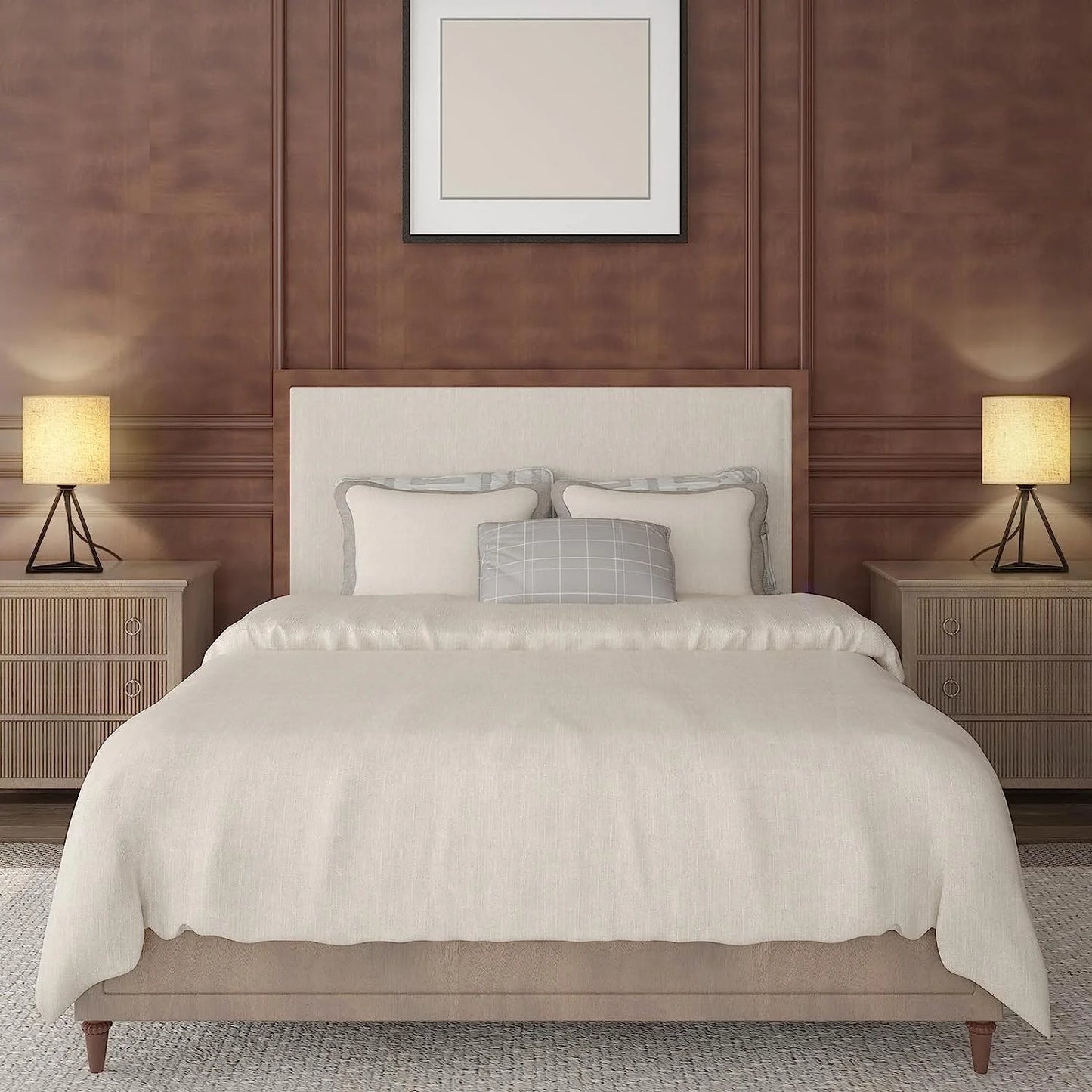 Bedside Table Lamps Set of 2 Small Metal Nightstand Lamps with Linen Shade
