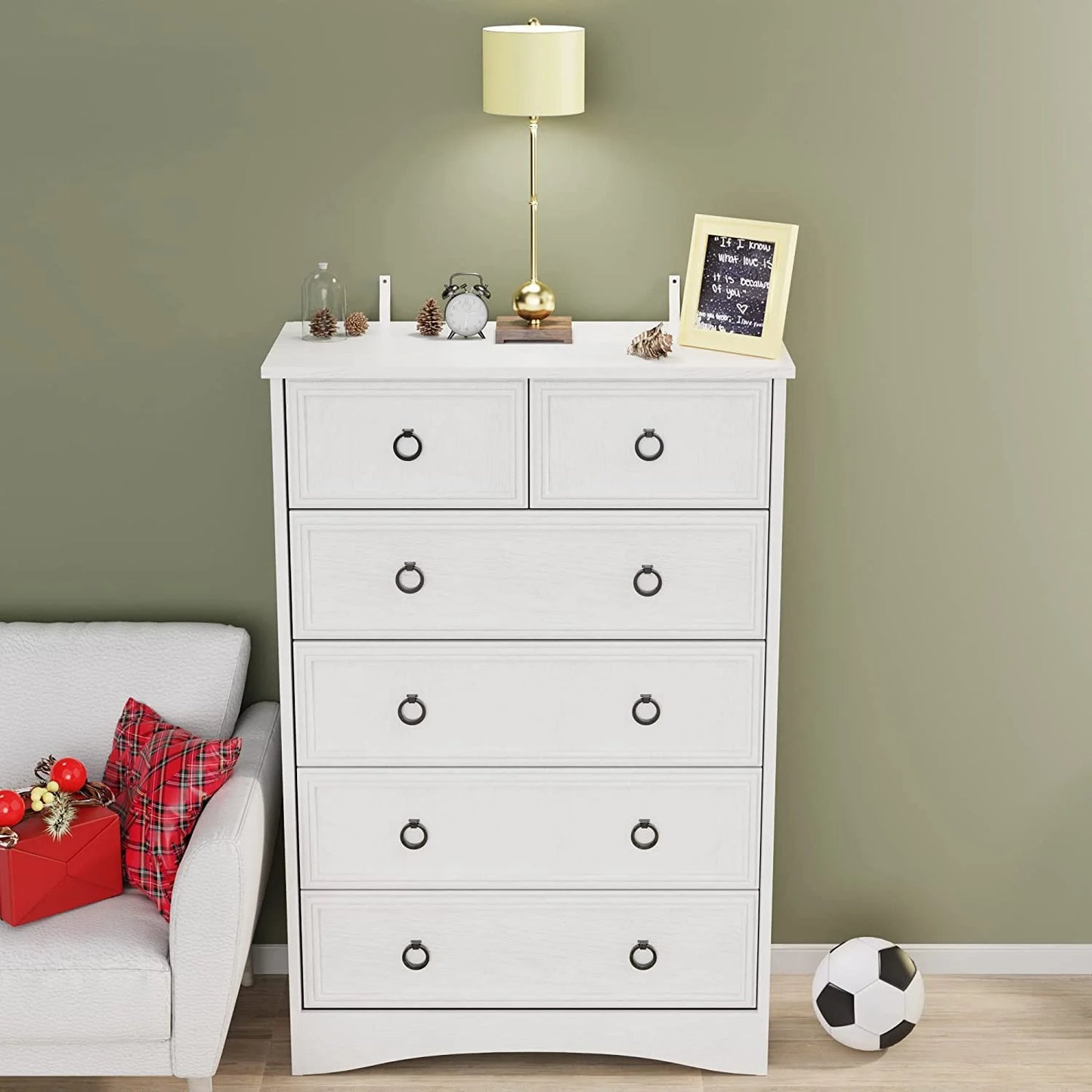 White Dressers, Modern Tall Chest of Drawers for Bedroom, 6 Drawer Dressers Organizers and Storage for Clothes