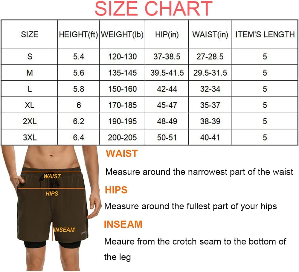 Mens 2 in 1 Running Shorts 5 Inch Quick Dry Athletic Training Sports Workout Shorts with Phone Pockets