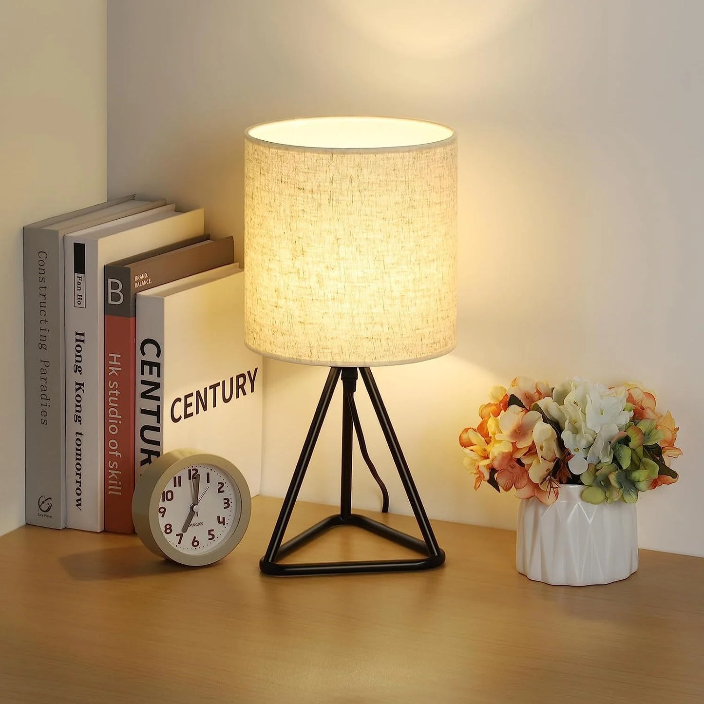 Bedside Table Lamps Set of 2 Small Metal Nightstand Lamps with Linen Shade
