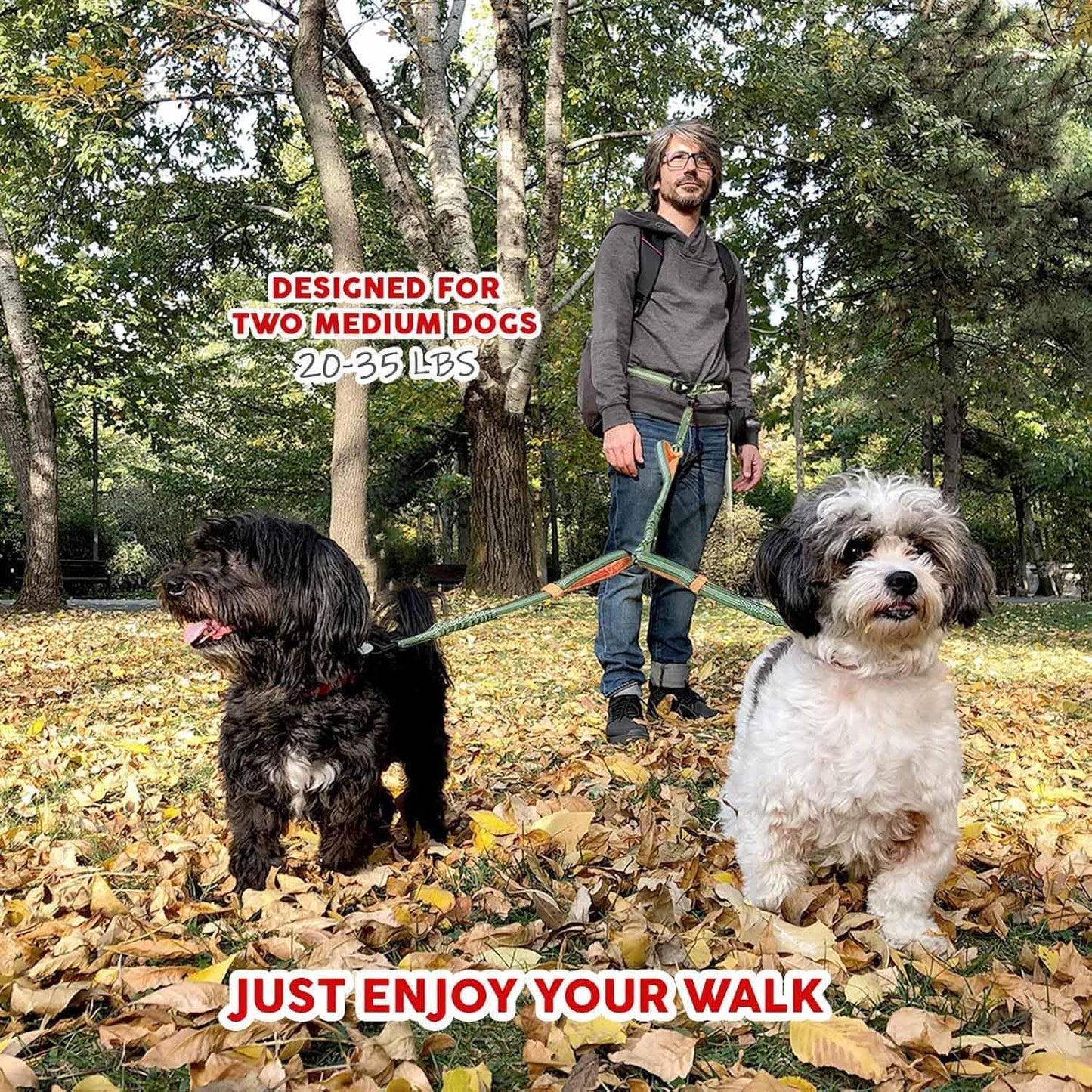 Exquisite Hands Free Double Dog Leash for Two Dogs with Tangle-Free Swivel. Premium Quality & Versatile for Running. You Will Absolutely Love This Amazing Waist Leash (Khaki & Orange)