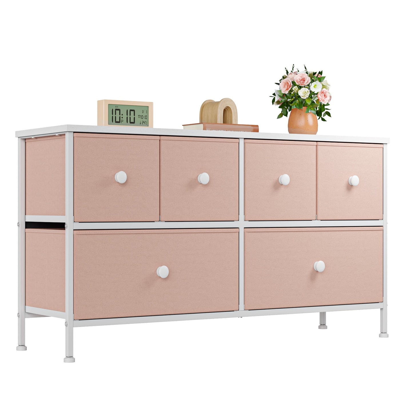 Pink Dresser for Bedroom Dressers & Chests of Drawers Dresser TV Stand with 6 Drawers Dressers for Closet Pink Wide Fabric Dressers TV Console Storage Unit, Pink