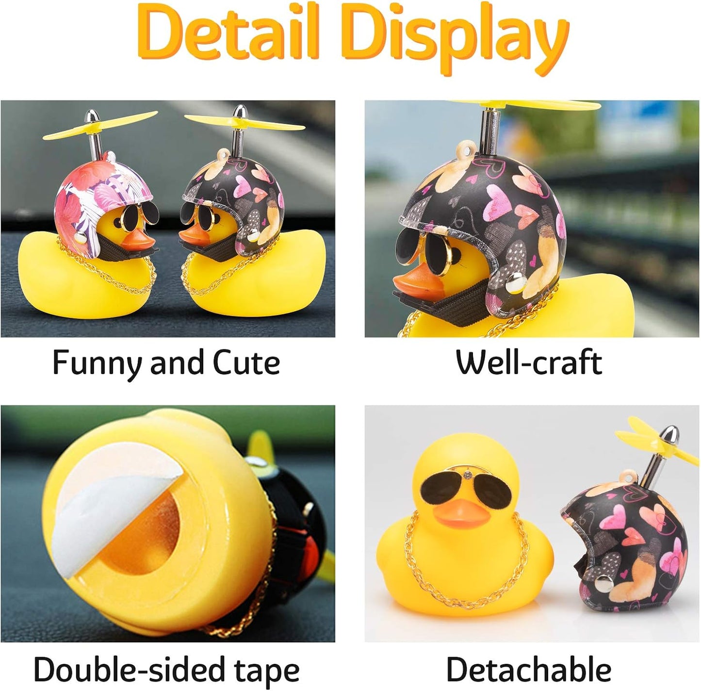 Rubber Duck Car Decorations Cute Yellow Duck Car Dashboard Ornaments with Propeller (Love)