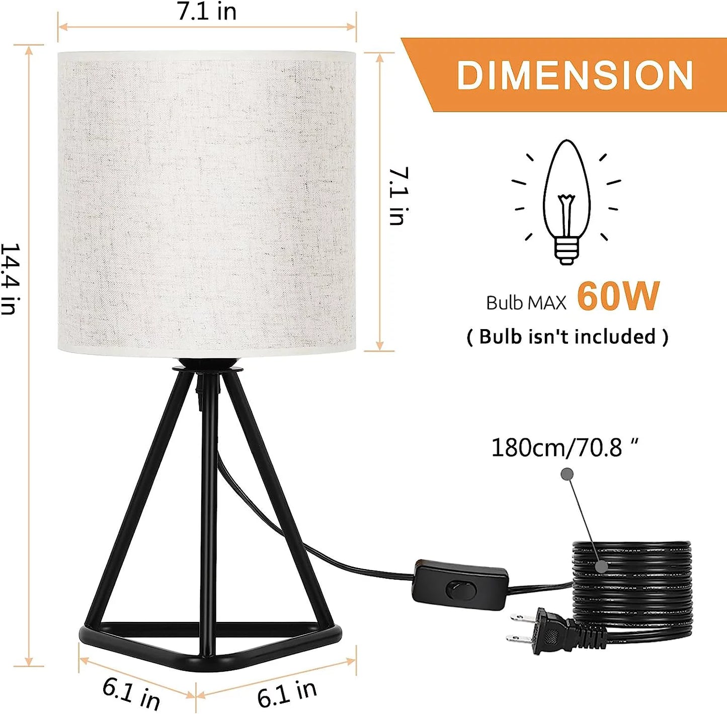 Bedside Table Lamps Set of 2 Small Metal Nightstand Lamps with Linen Shade