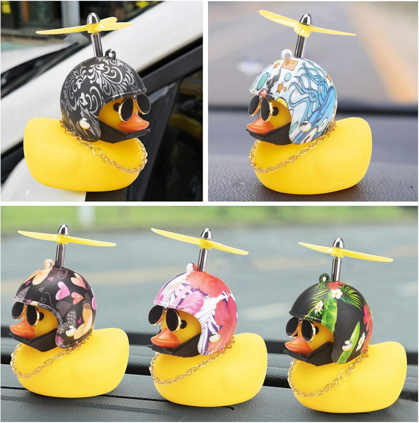 Rubber Duck Car Decorations Cute Yellow Duck Car Dashboard Ornaments with Propeller (Love)