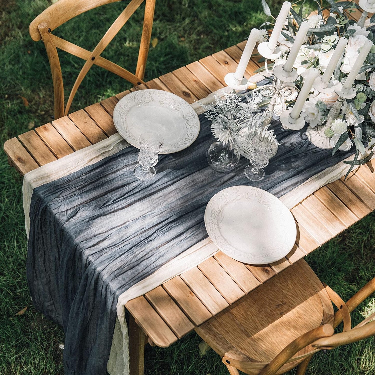 Cheesecloth Table Runner Denim Blue 35 X 120 Inches Gauze Tablecloth 10Ft Boho Rustic Decorations for Wedding Decor Reception Bridal Shower Holiday Party
