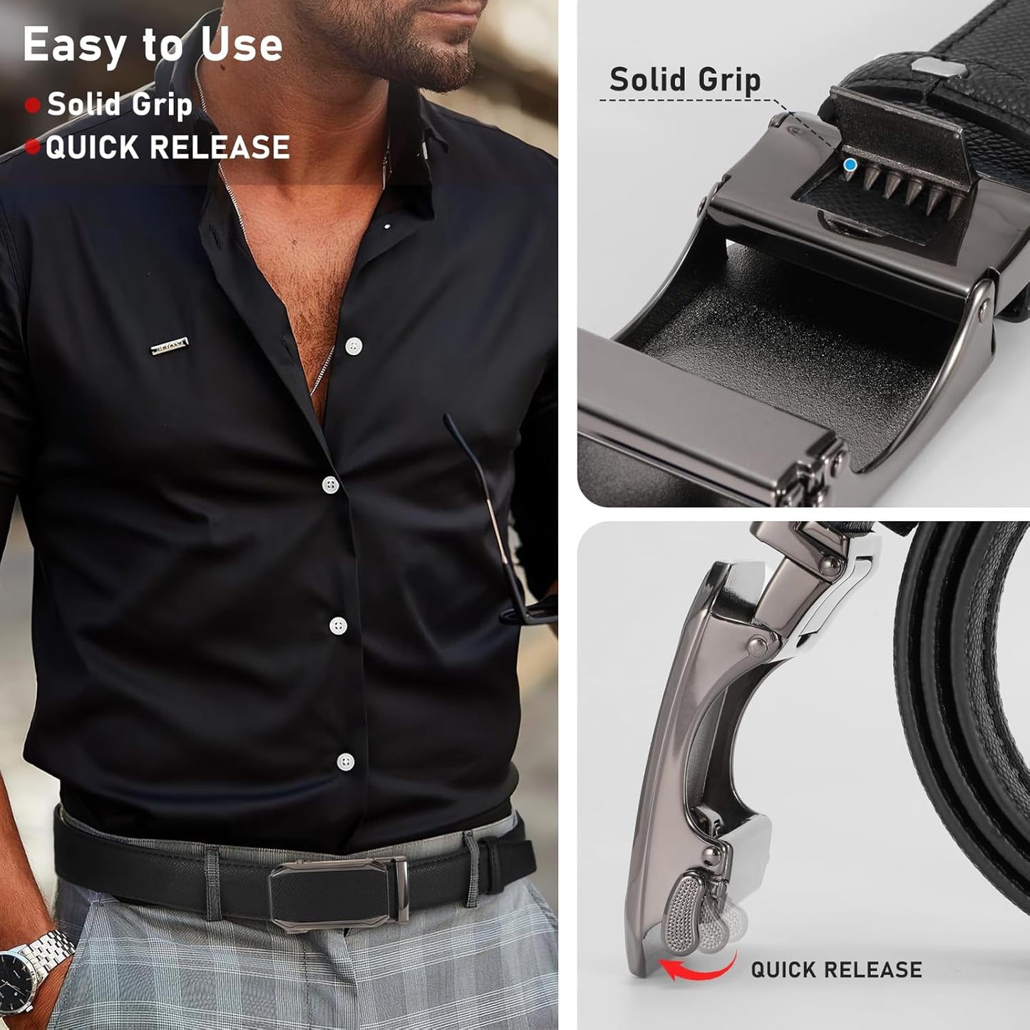 Belt Men, Leather Ratchet Dress Belts for Men Adjustable Mens Belts with Click Sliding Buckle, Trim to Fit
