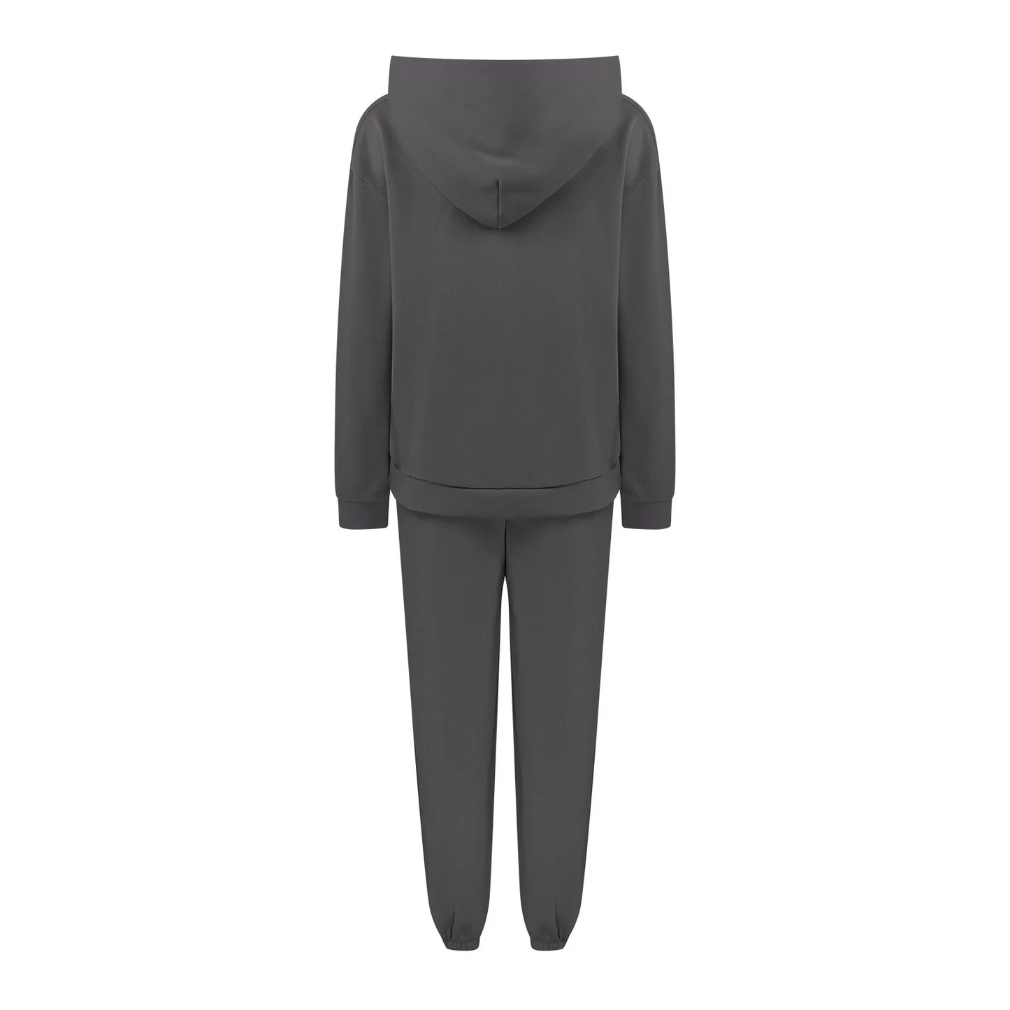 Women Casual Solid Color Two Piece Long Pants Hooded Pullover Long Sleeve Sweatshirts Sets Dark Gray XL