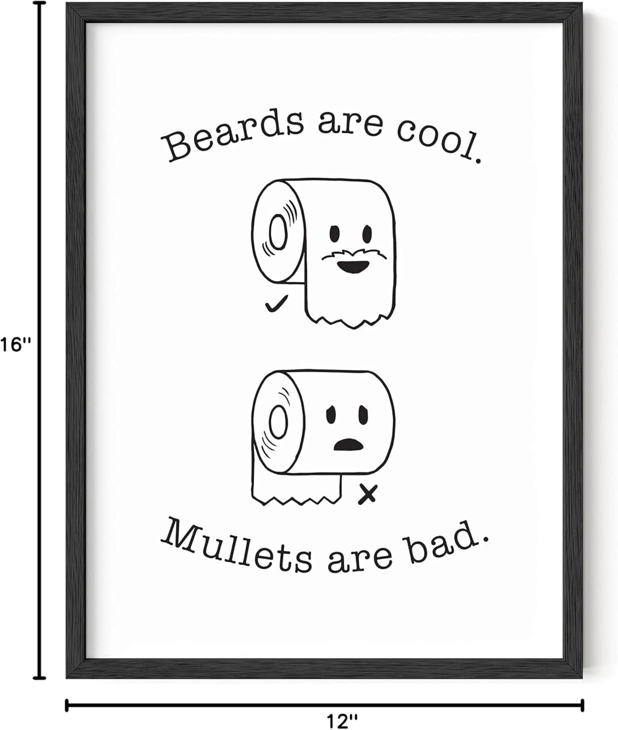 Funny Bathroom Decor & Bathroom Prints Funny Bathroom Signs & Funny Wall Decor | Bathroom Humor Wall Decor Fun Bathroom Signs Decor Funny | 12" X 16" UNFRAMED (Beard/Mullet)