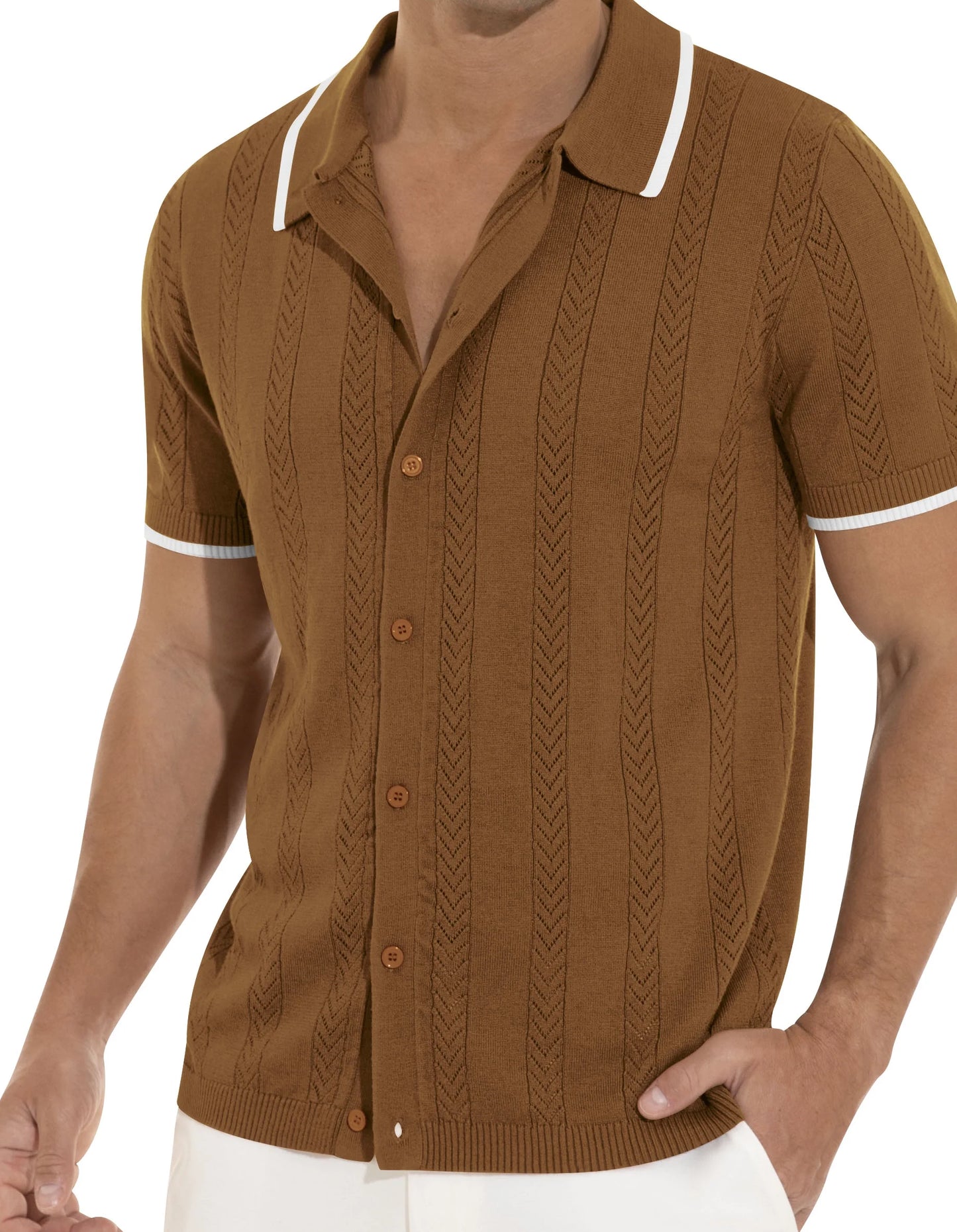 Men'S Casual Button down Shirt Short Sleeve Vintage Clothes Knit Polo Shirts Summer Beach Shirts