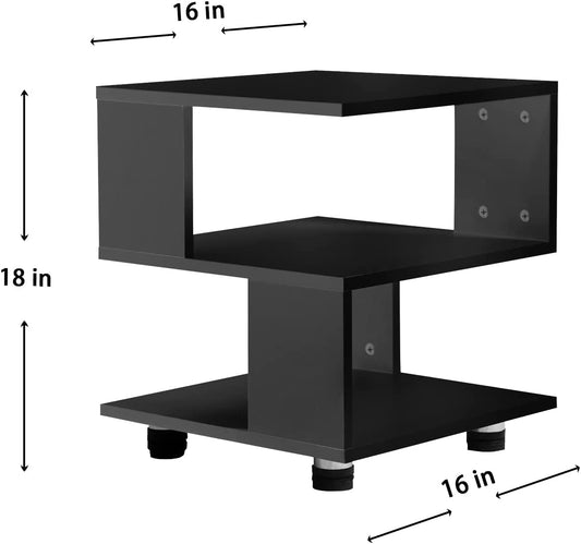 - Magic Cube Black Nightstands, Modern Fashion Style - 2 Tier Rectangular Hollow Design Nightstands, Irregular Nightstand Table, Black