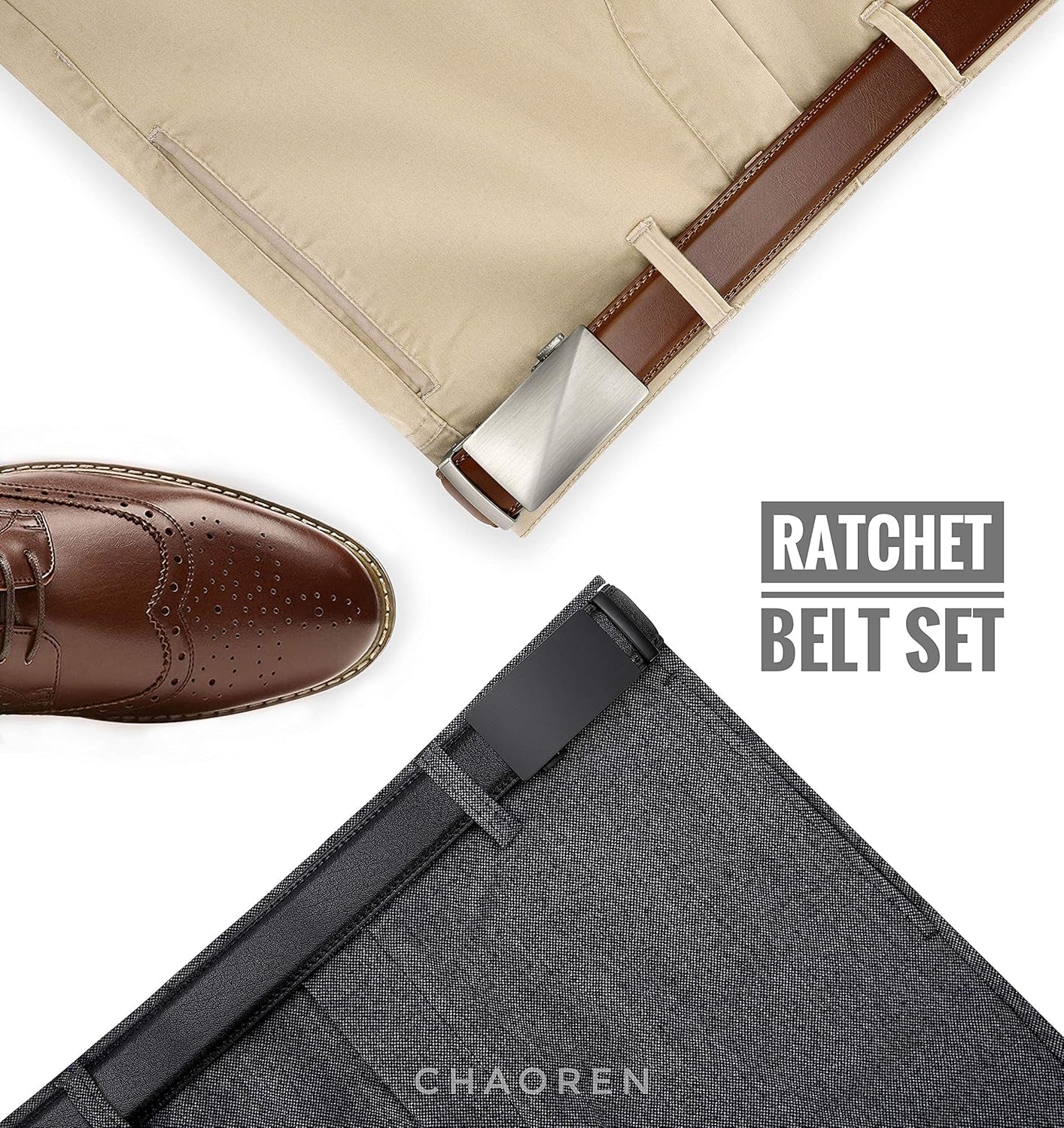 Leather Ratchet Belt Men 2 Pack - Customizable Fit, Effortless Style (35Mm)