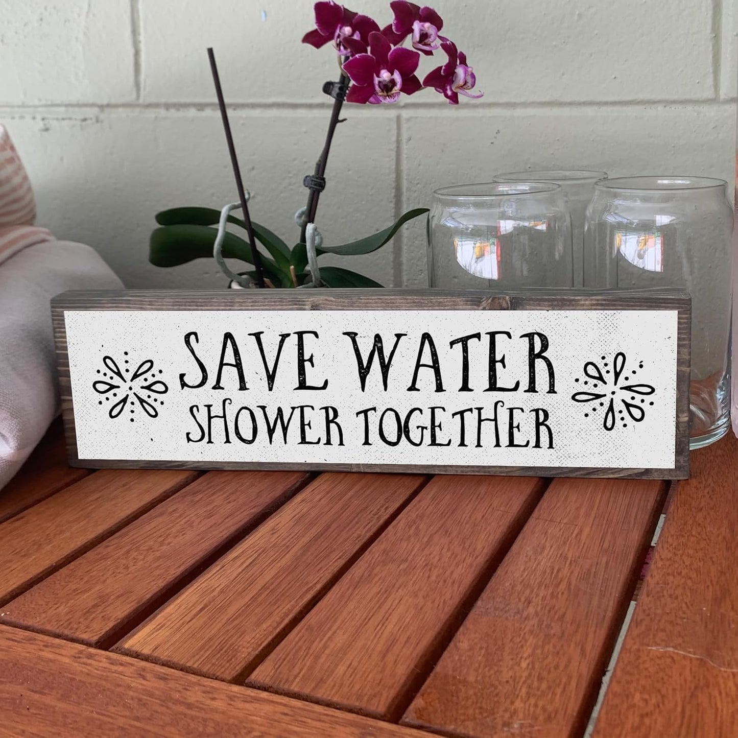 Save Water Shower Together - Wooden Sign with Metal - Farmhouse Bathroom Decor - Restroom Decor - Funny Bathroom Wall Art