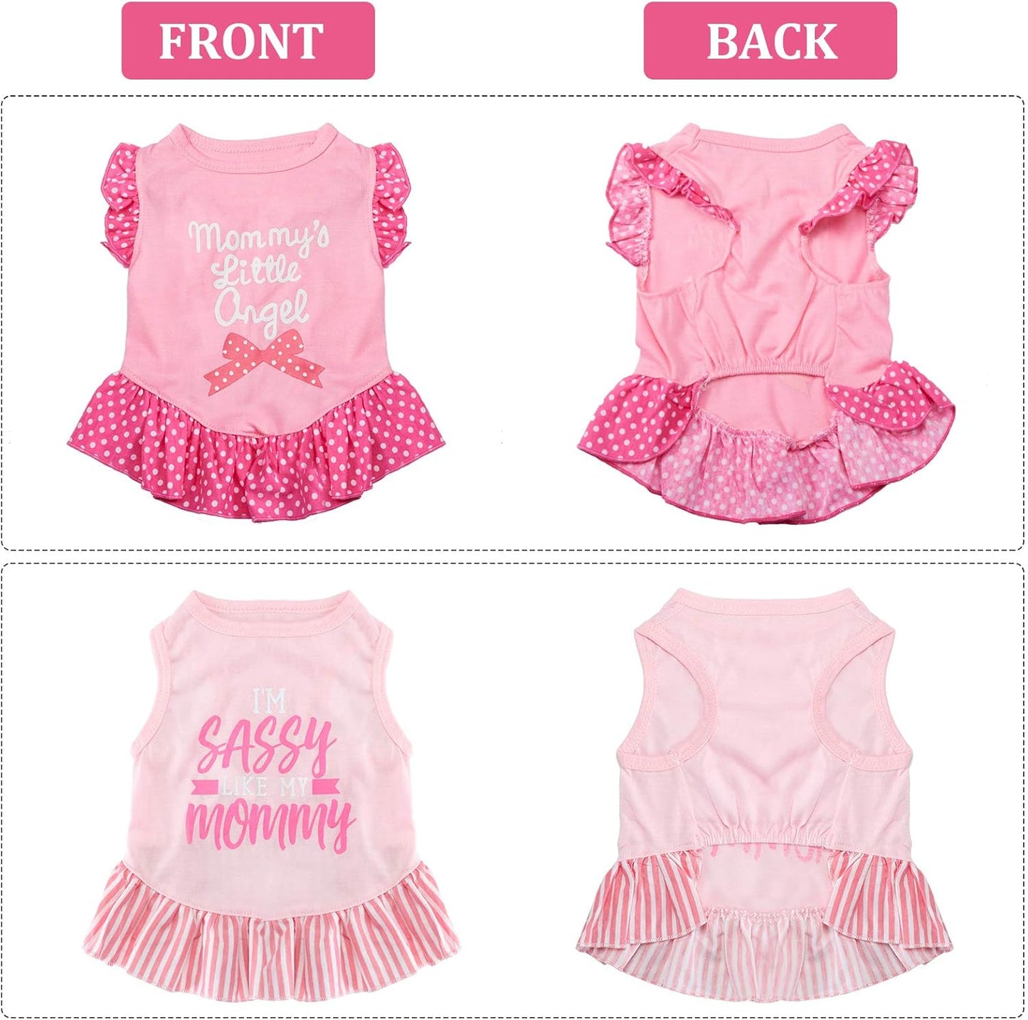 4 Pieces Pet Dress Shirt Cute Pink Dog Sundress Printed Dog Princess Dress Puppy Summer Apparel Clothes Pet Skirt Shirt with Ruffles Cloth for Small Dogs Cats Puppy(M)