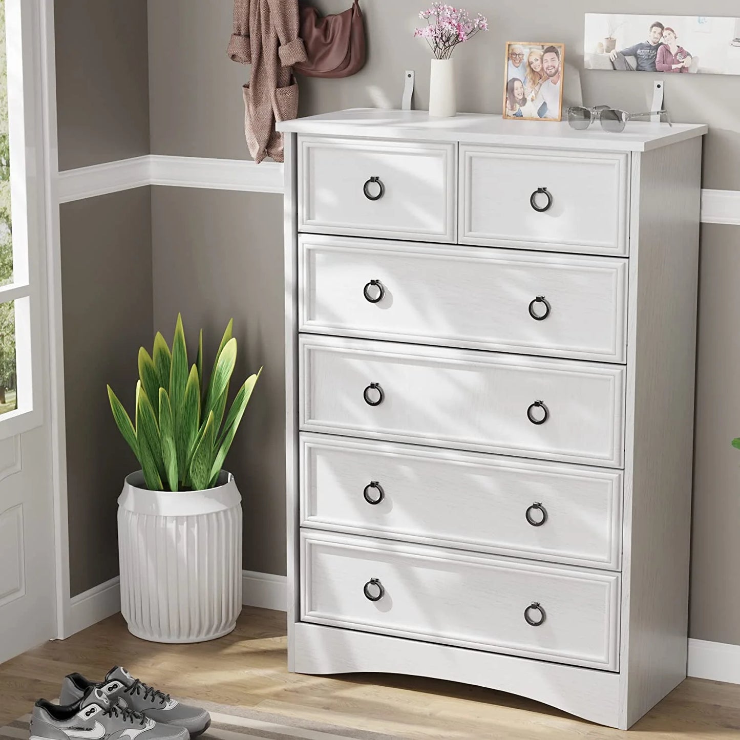 White Dressers, Modern Tall Chest of Drawers for Bedroom, 6 Drawer Dressers Organizers and Storage for Clothes