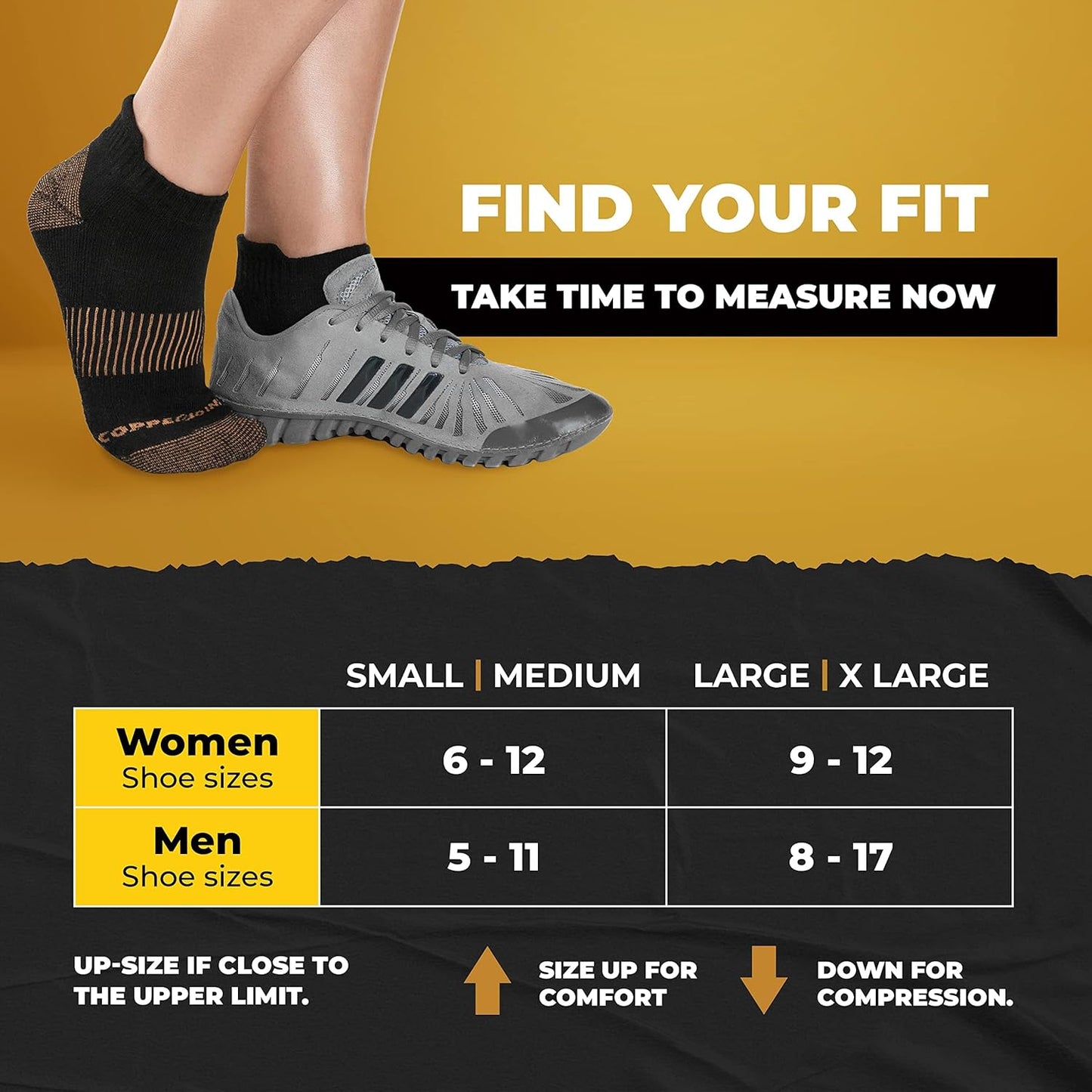 Black Ankle Compression Socks for Women- Breathable Copper Compression Socks Men, Low Cut Sock with Arch Support