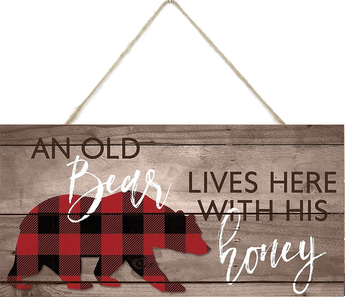 an Old Bear Lives Here with His Honey Wooden Plank Sign Plaque Home Decor Art Gifts 5 X 10 Inches(Yq122544)