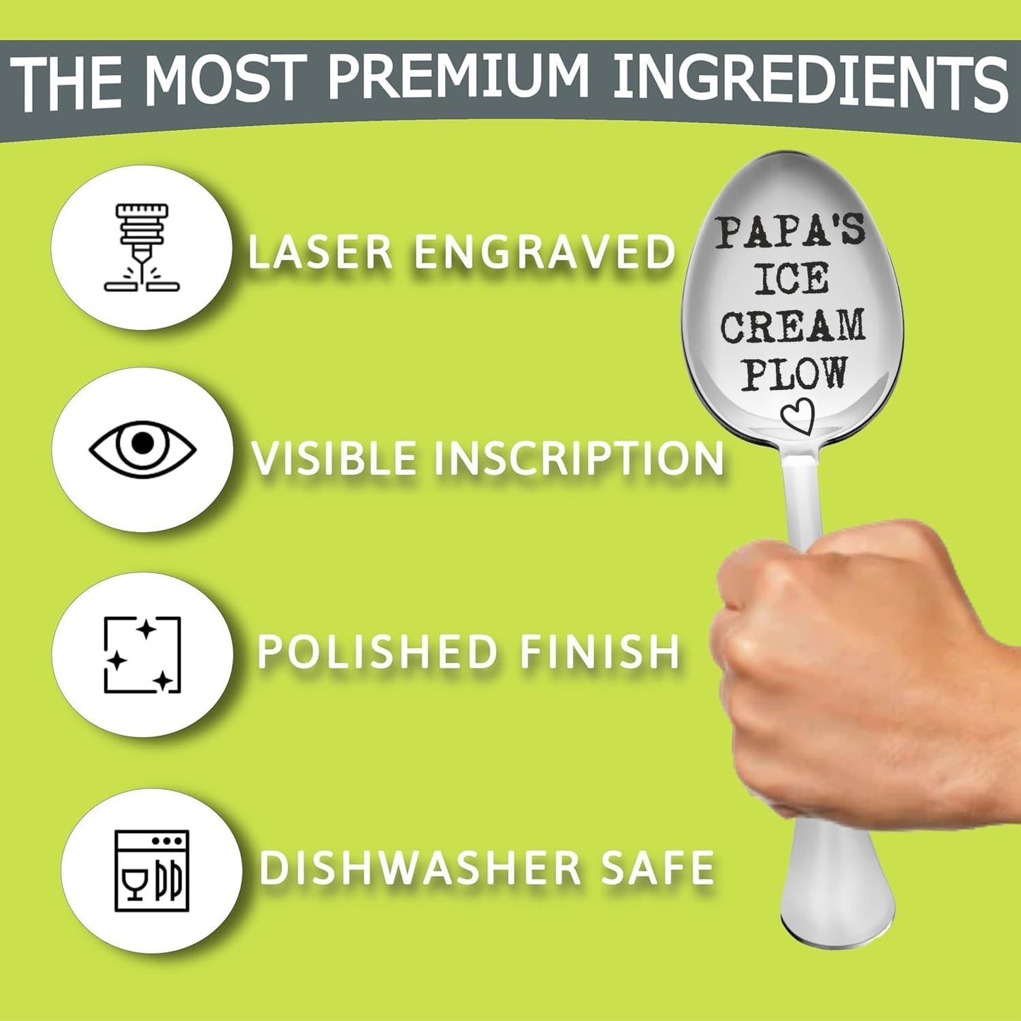 Gifts for Dad, Indulge Dad with the Papa'S Ice Cream Plow, a Sweet Papa Gifts on Fathers Day, Premium Engraved Spoon Made in Italy, Lovely Dad Gifts or Stocking Stuffers for Adults Men