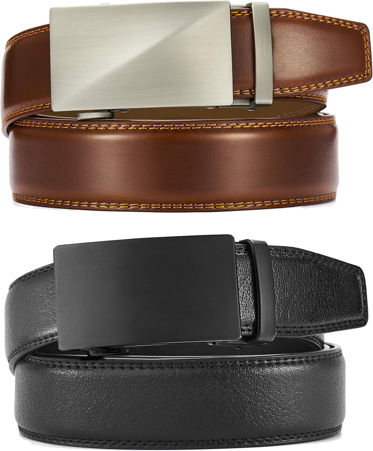 Leather Ratchet Belt Men 2 Pack - Customizable Fit, Effortless Style (35Mm)