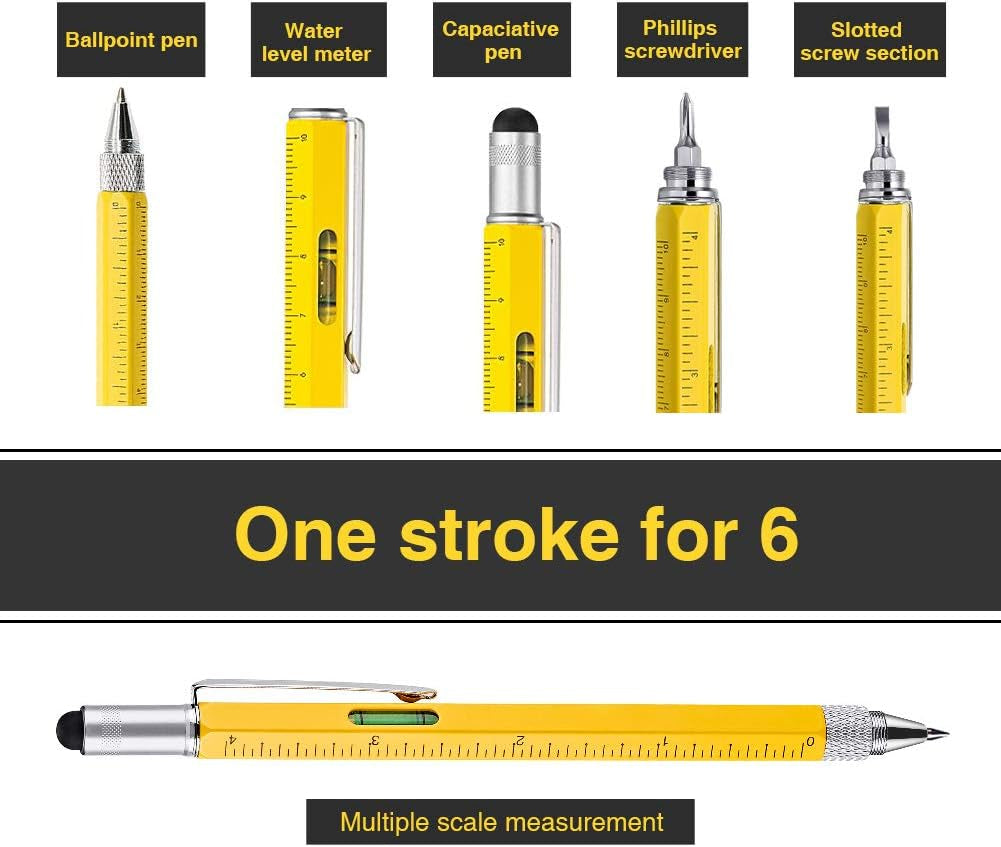 6 in 1 Multitool Pen - Christmas & White Elephant Gift for Dad, Cool Gadget for Men Who Have Everything
