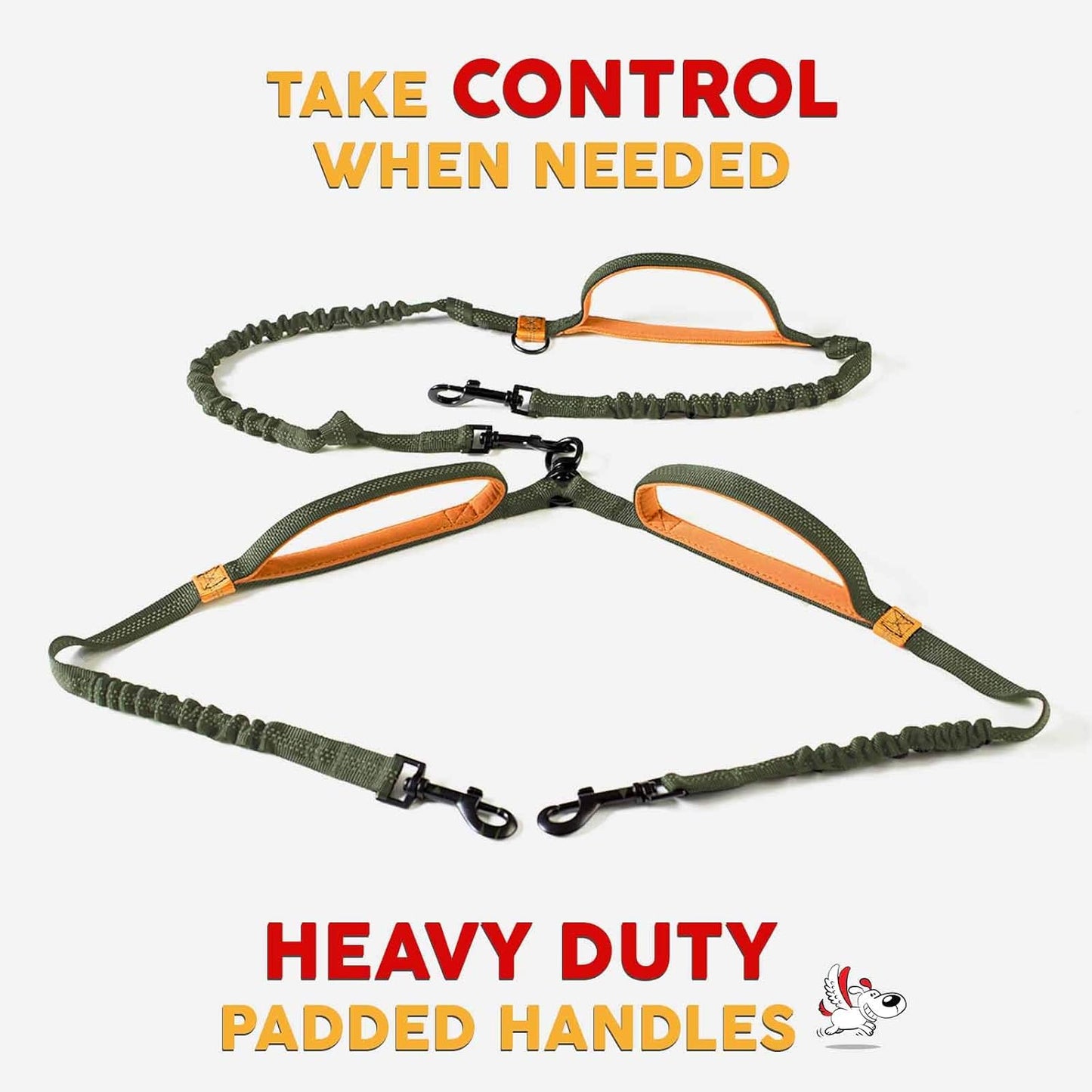 Exquisite Hands Free Double Dog Leash for Two Dogs with Tangle-Free Swivel. Premium Quality & Versatile for Running. You Will Absolutely Love This Amazing Waist Leash (Khaki & Orange)