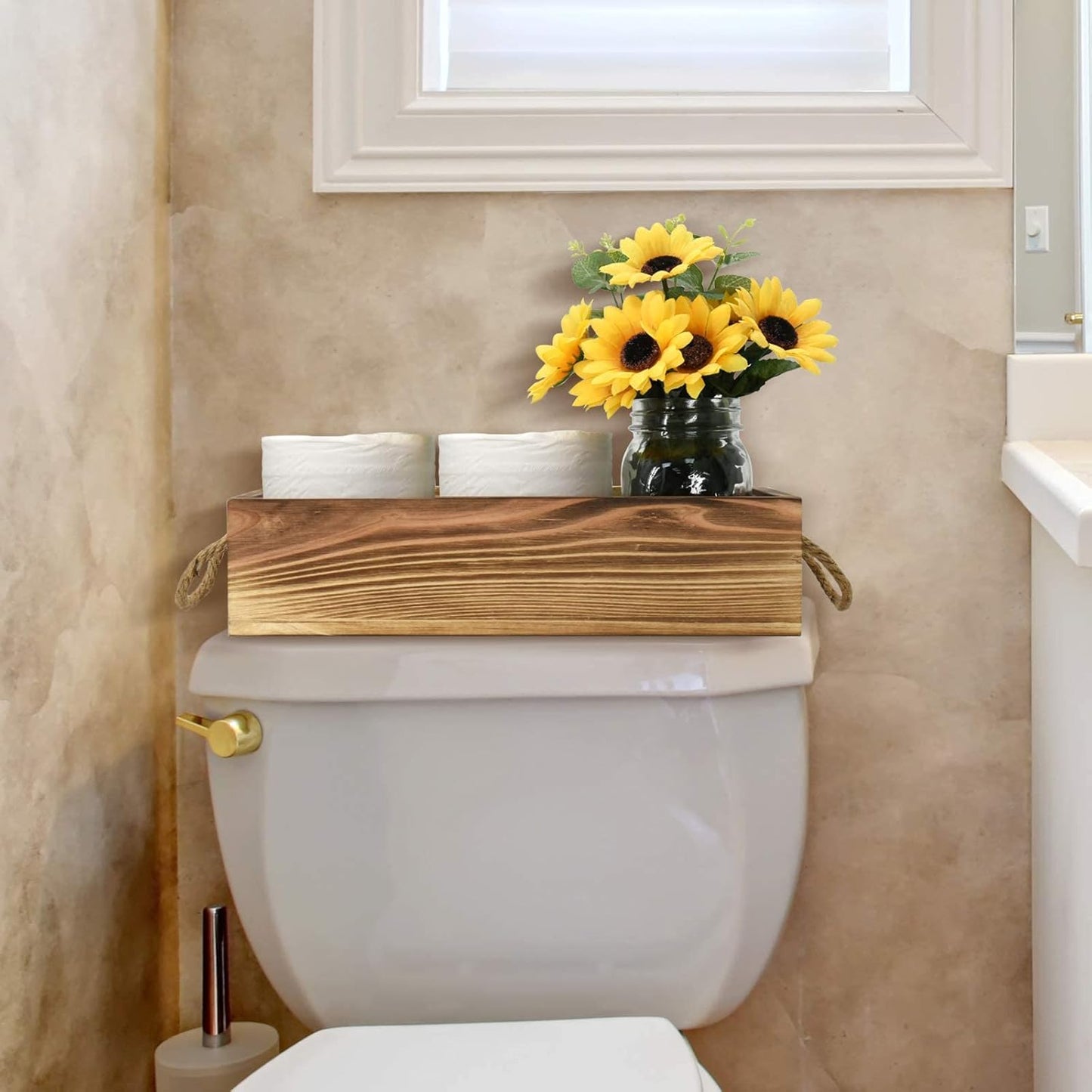 Wooden Bathroom Toilet Tank Box Wood Tissue Holder Box Toilet Paper Holder Basket Toilet Paper Tank Storage Basket Decorative Storage Box for Countertop Bathroom Box for Toilet Basket for Toilet Paper