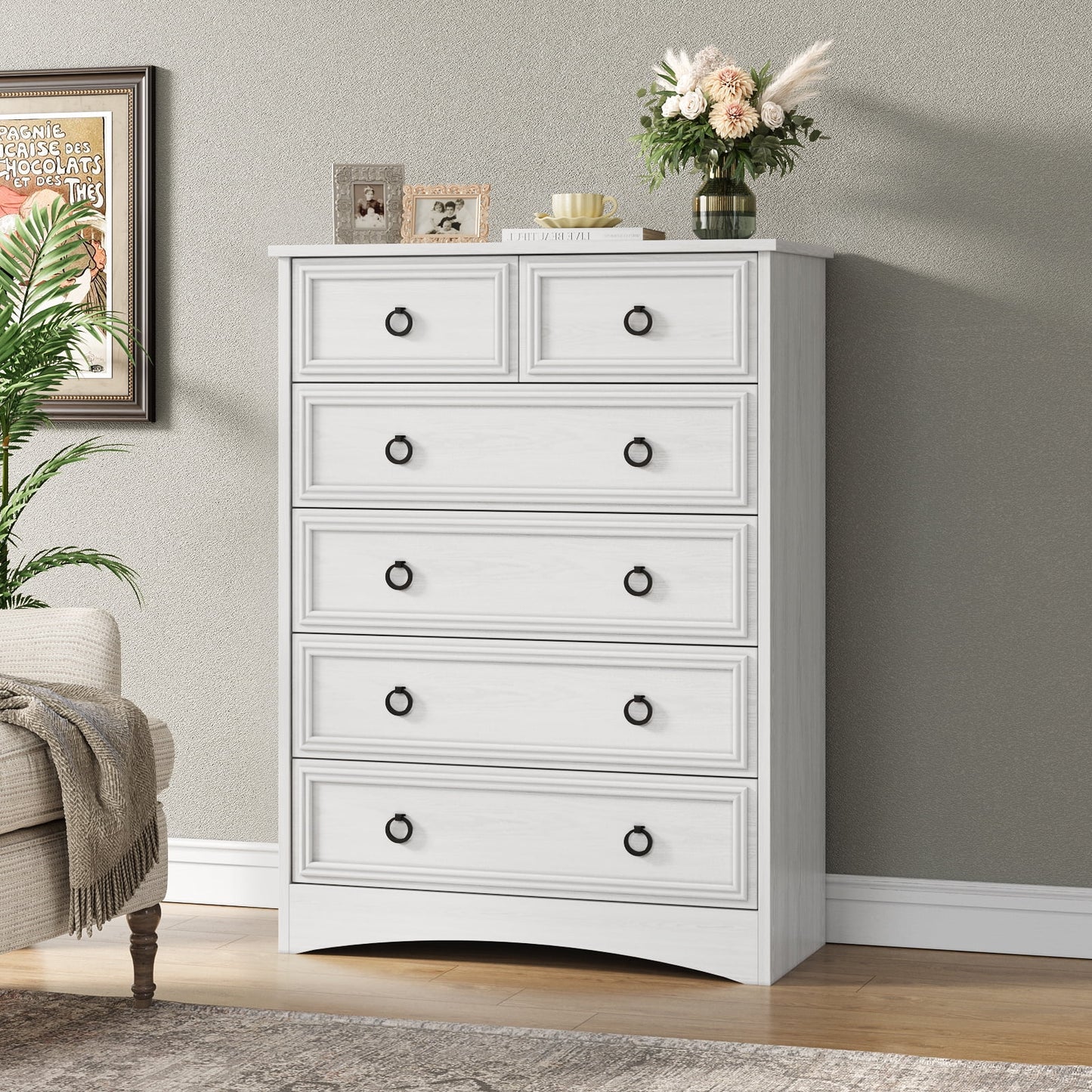 White Dressers, Modern Tall Chest of Drawers for Bedroom, 6 Drawer Dressers Organizers and Storage for Clothes