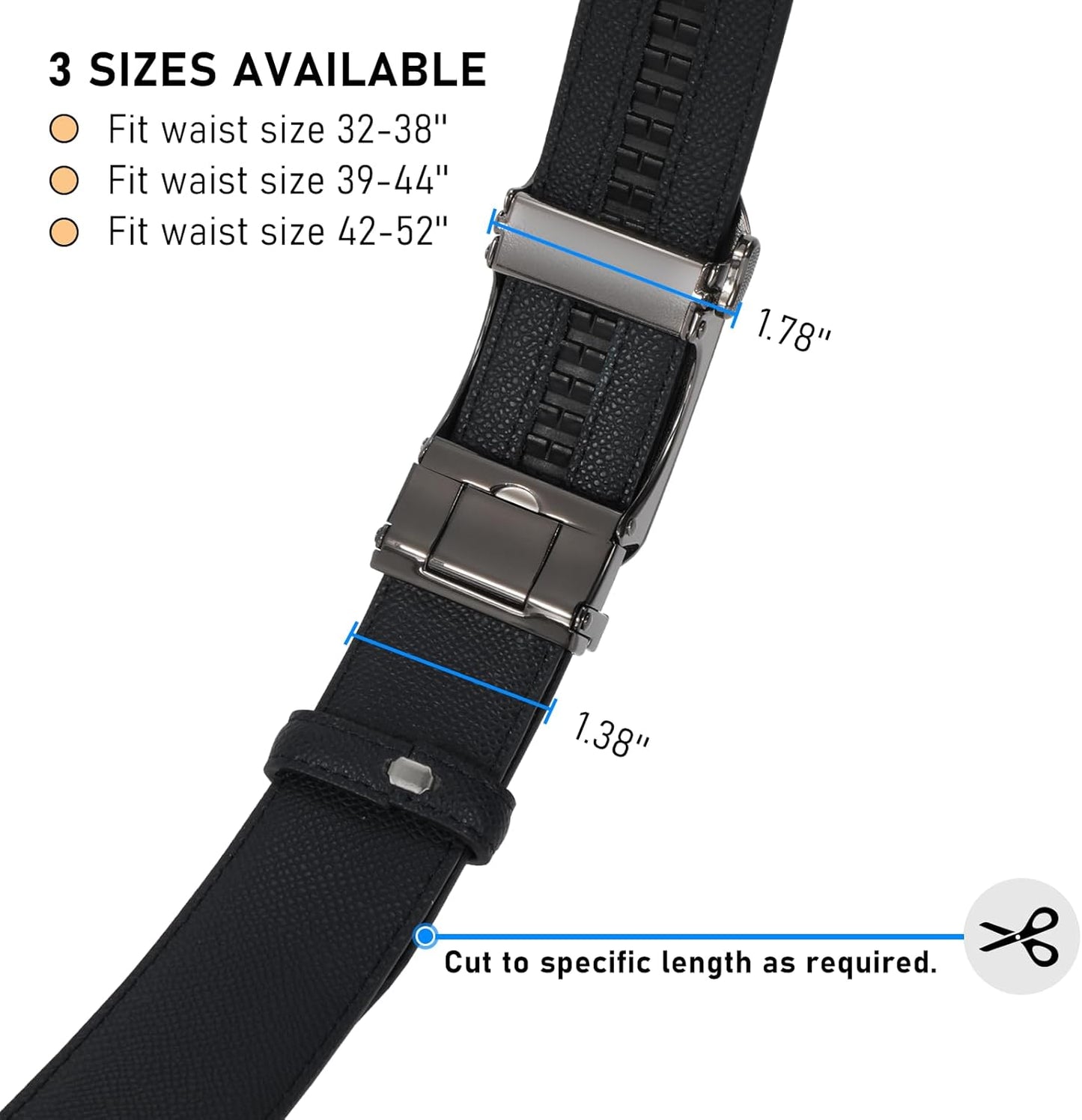 Belt Men, Leather Ratchet Dress Belts for Men Adjustable Mens Belts with Click Sliding Buckle, Trim to Fit