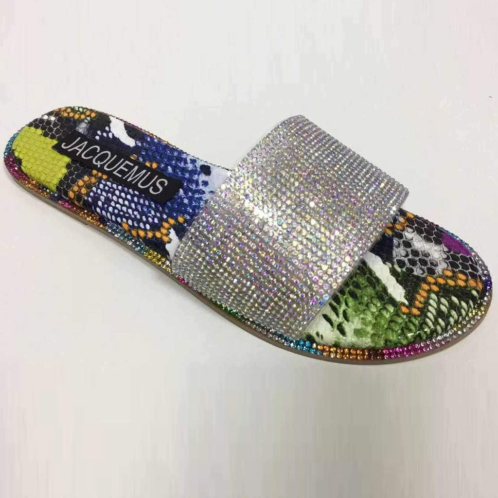 Summer Slide Sandals Flip Flops, Women Shiny Rhinestone Flat Sparkle Glitter Slip on Casual Slides Sandals Slipper