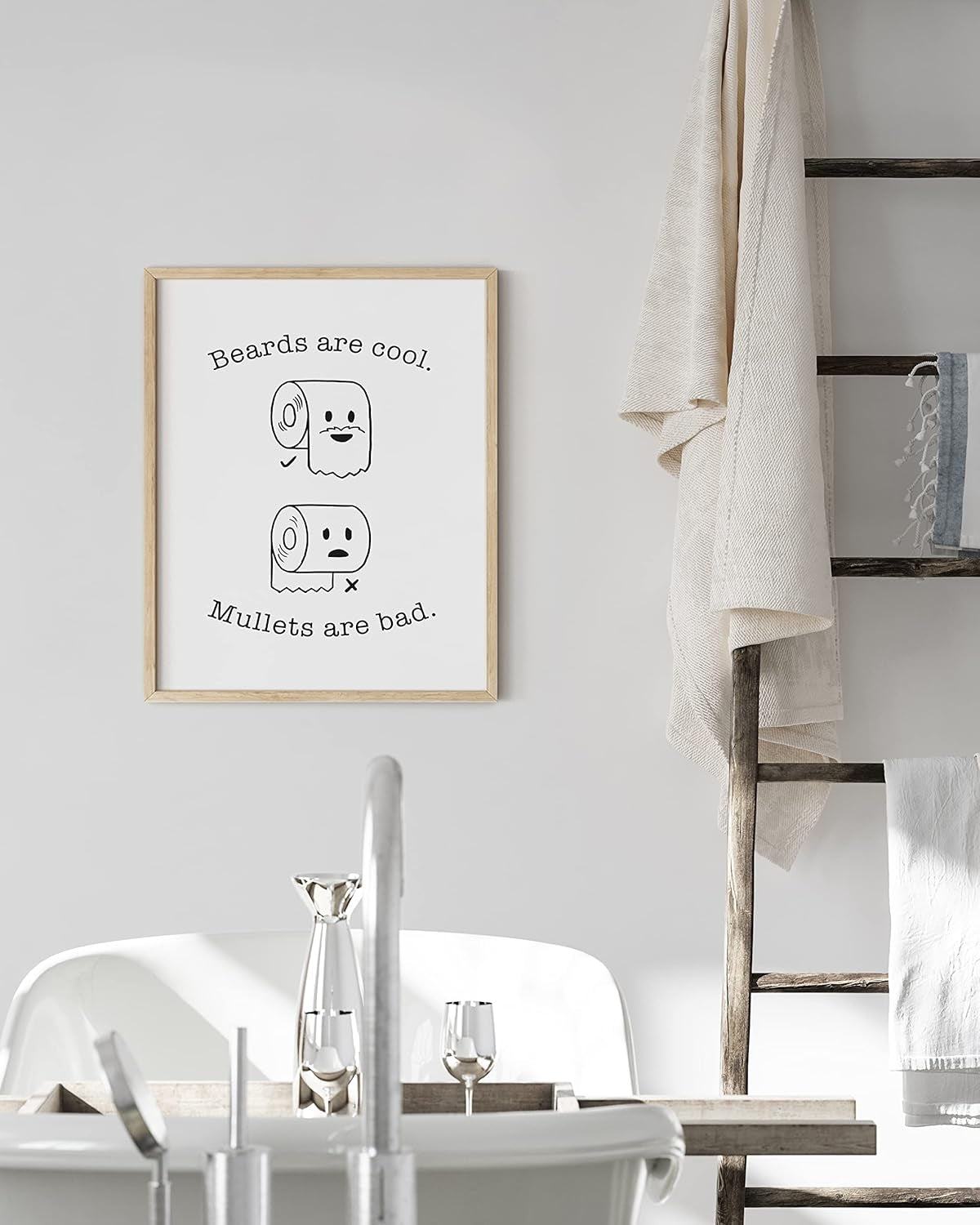 Funny Bathroom Decor & Bathroom Prints Funny Bathroom Signs & Funny Wall Decor | Bathroom Humor Wall Decor Fun Bathroom Signs Decor Funny | 12" X 16" UNFRAMED (Beard/Mullet)