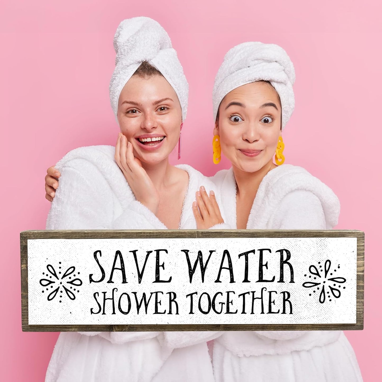 Save Water Shower Together - Wooden Sign with Metal - Farmhouse Bathroom Decor - Restroom Decor - Funny Bathroom Wall Art