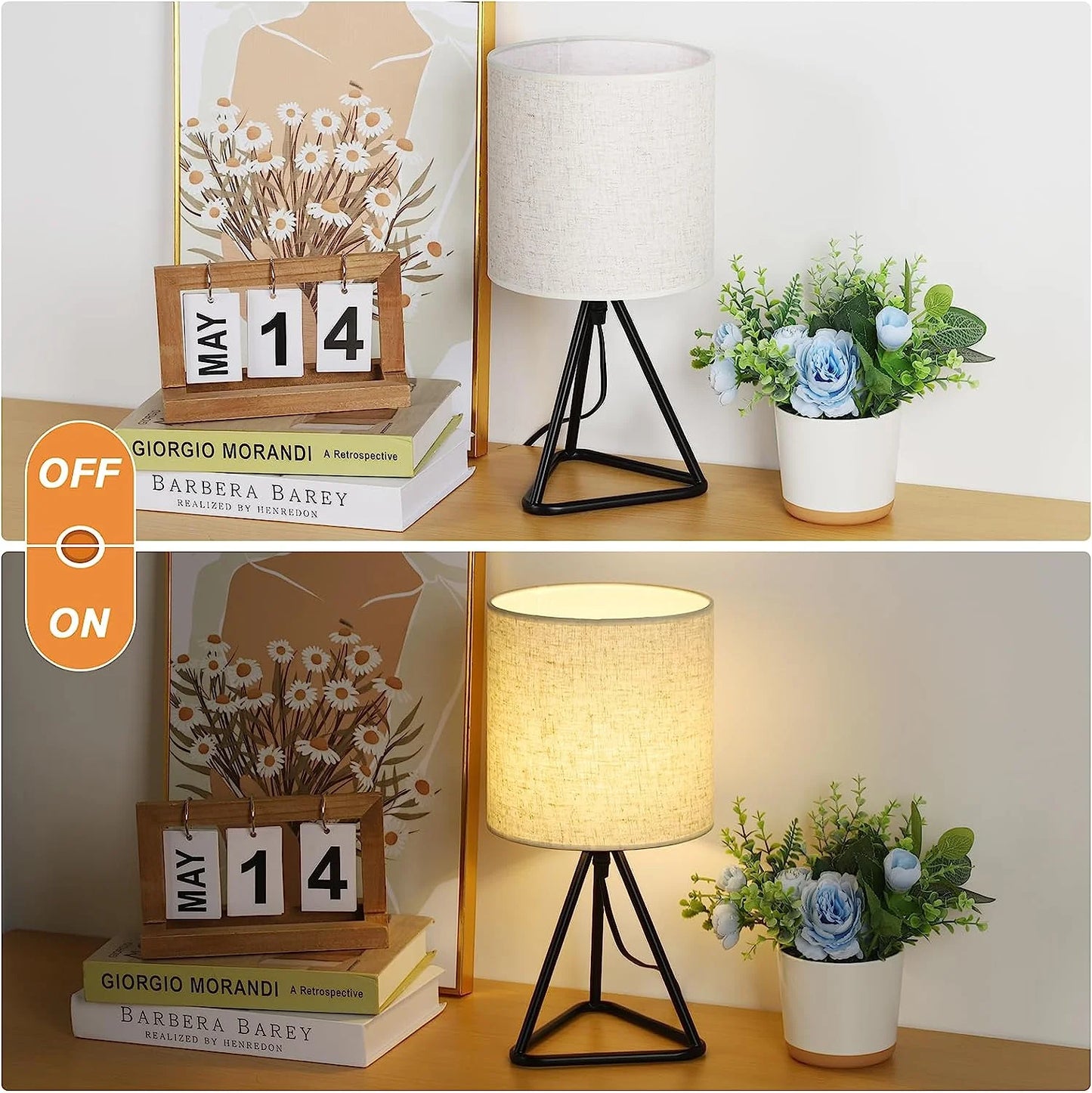 Bedside Table Lamps Set of 2 Small Metal Nightstand Lamps with Linen Shade