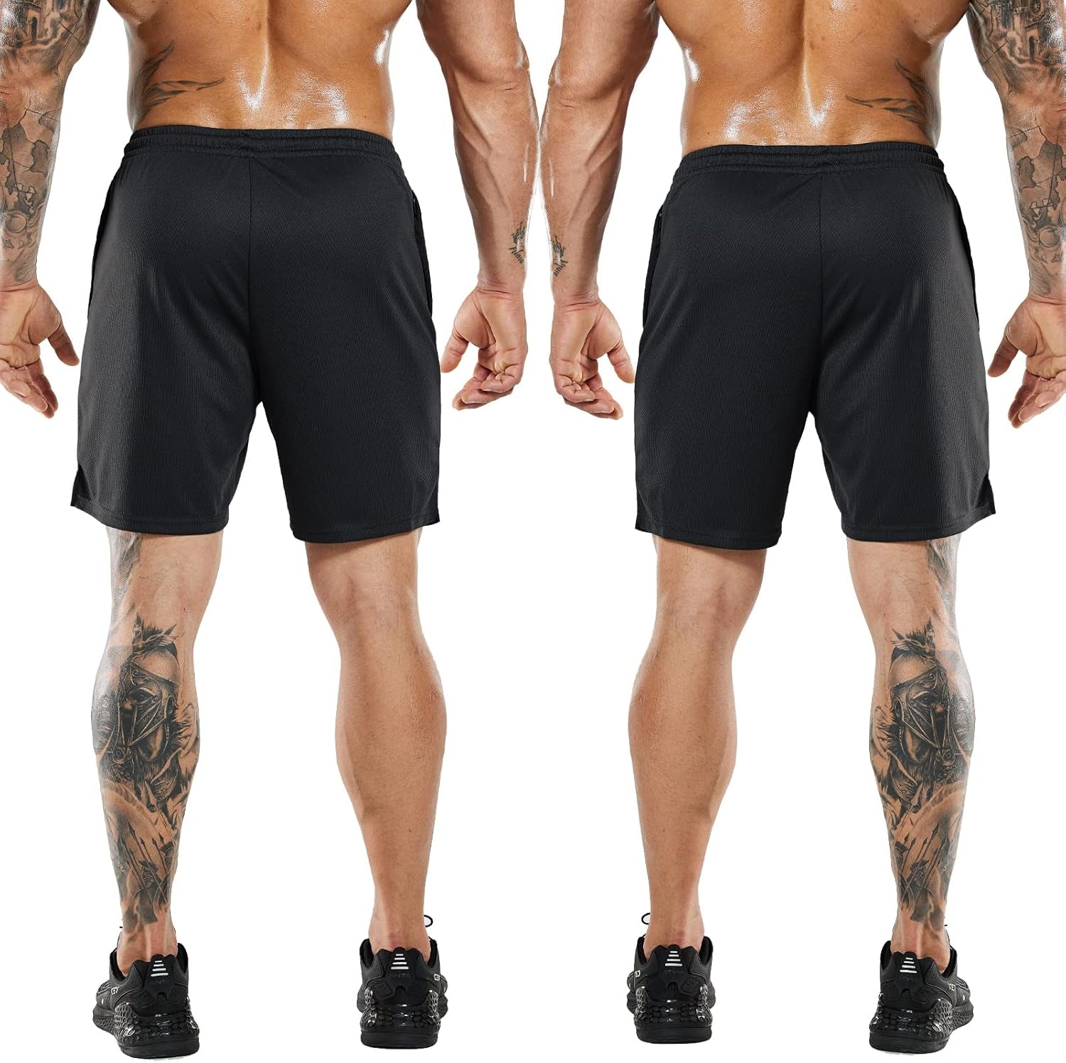 Mens 2-Pack Quick Dry Running Shorts with Zipper Pockets, 7 Inch Inseam Gym Athletic Workout Shorts, No Liner Black/Black, Medium