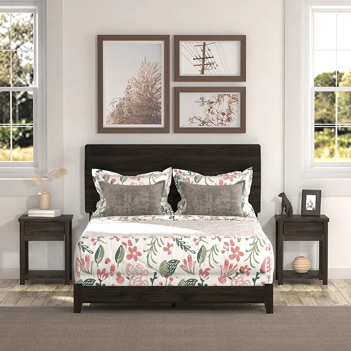 Lancaster Farmhouse 1 Drawer Nightstand, Set of 2, Dark Espresso