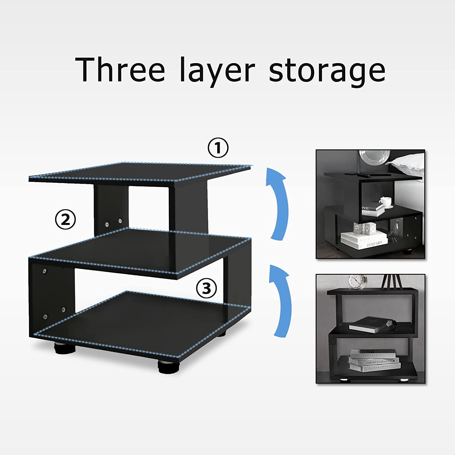 - Magic Cube Black Nightstands, Modern Fashion Style - 2 Tier Rectangular Hollow Design Nightstands, Irregular Nightstand Table, Black