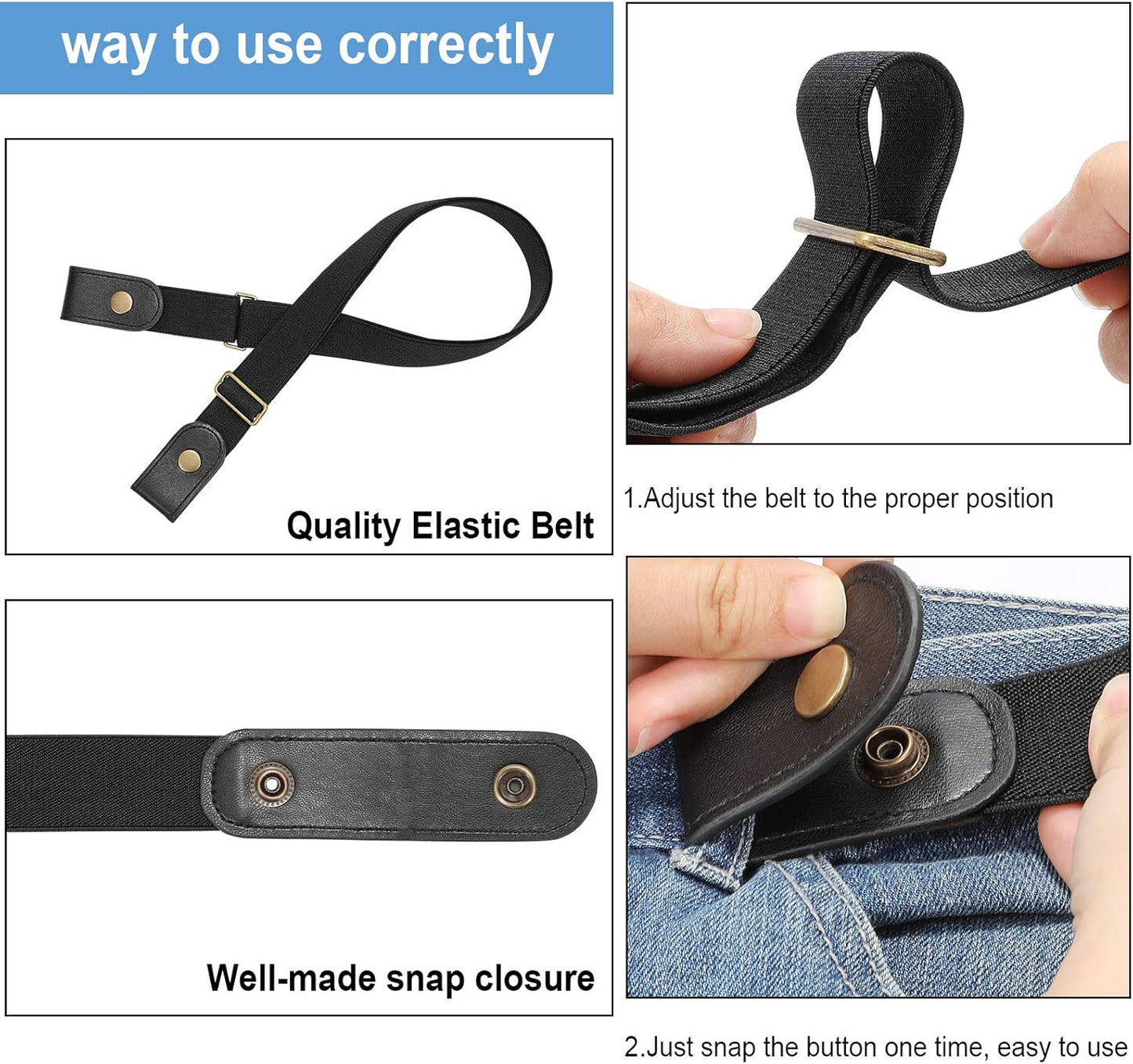 Buckle-Free Elastic Women Belt for Jeans without Buckle, Comfortable Invisible Belt No Bulge No Hassle