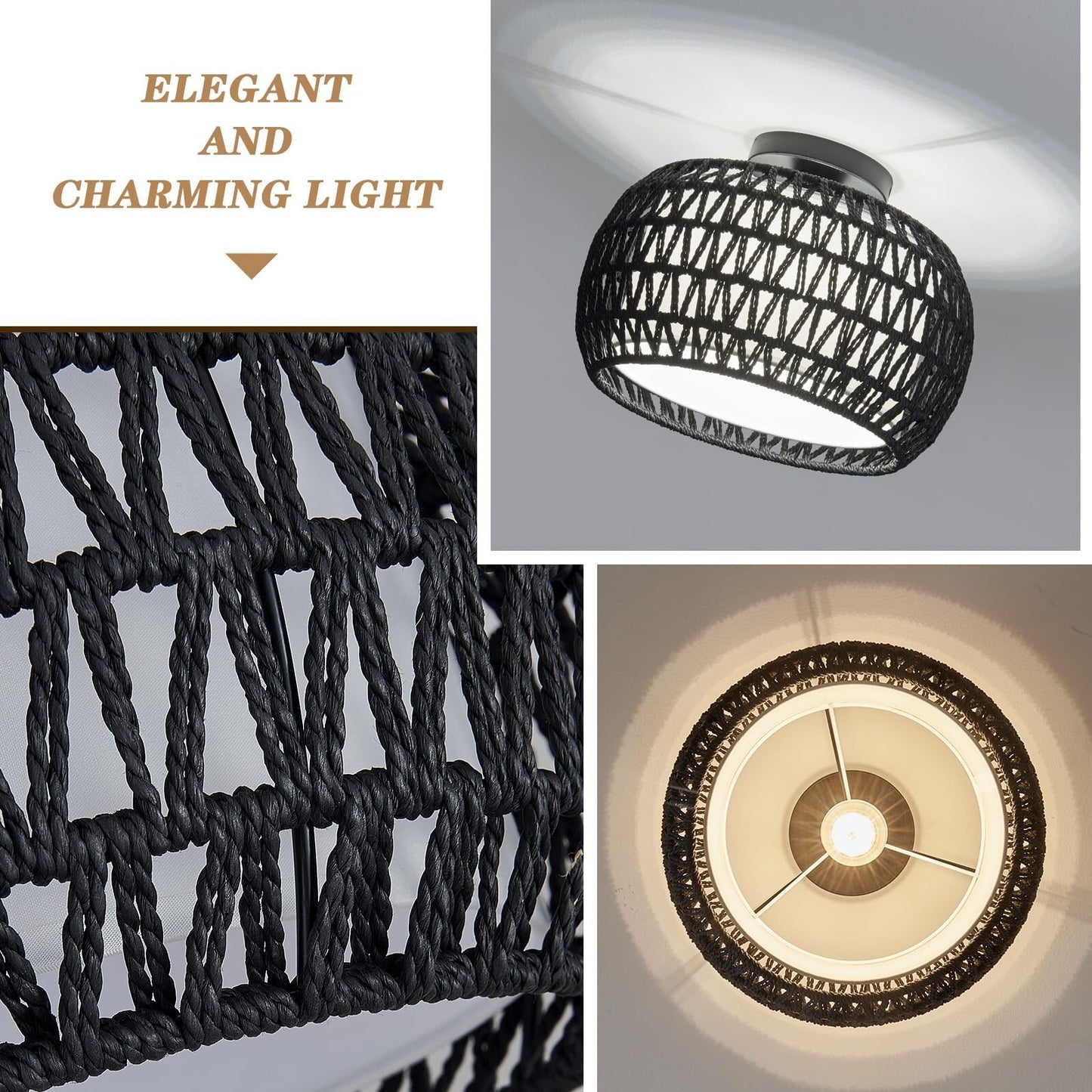 Rattan Ceiling Light Fixtures, Hand-Woven